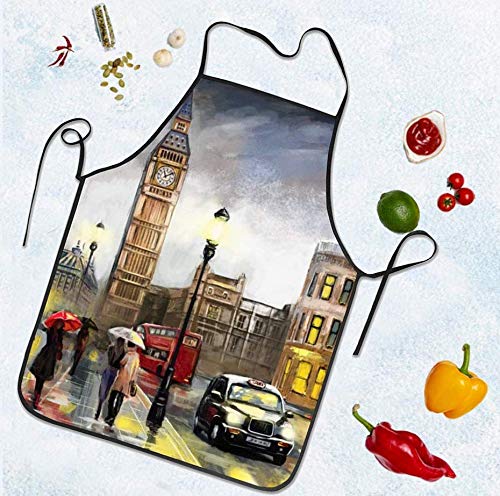 YISHOW Adjustable Bib Apron for Cooking & Painting - Washable Unisex Chef Apron for Kitchen, BBQ, Baking & Art - London Style Design