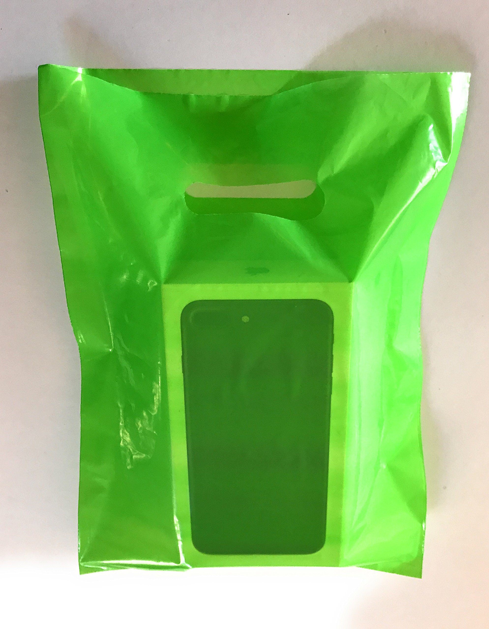 100 Pack 9x12 Inch Green Merchandise Bags with Die-Cut Handles - Strong, Durable & Tear-Resistant Shopping Bags for Retail Stores, Boutiques, Events & Gift Packaging