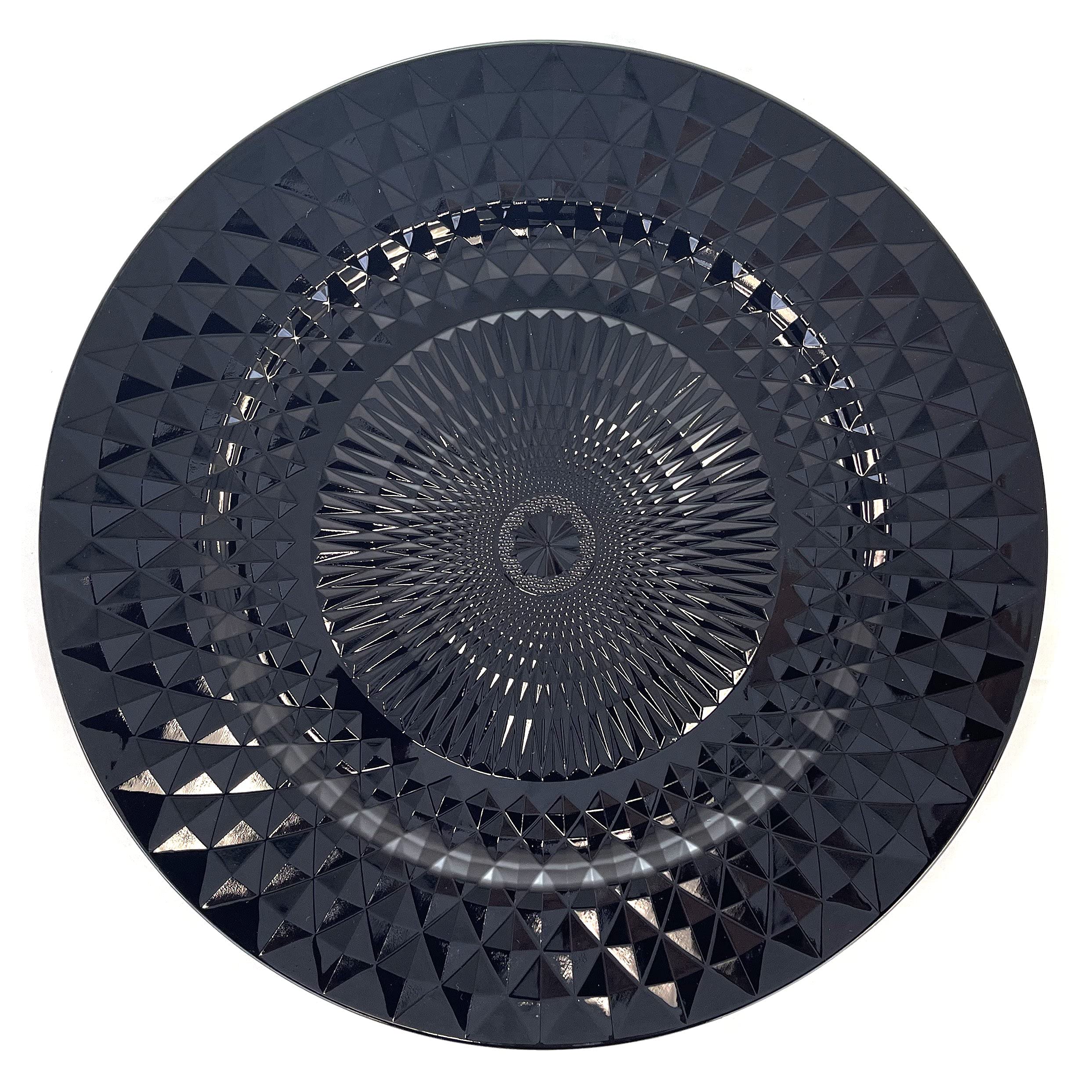 Allgala 13-Inch 48-Pack Heavy Duty Plastic Diamond Pattern Charger Plates - Elegant Black Wedding Dinner Plates for Formal Events, Banquets & Special Occasions