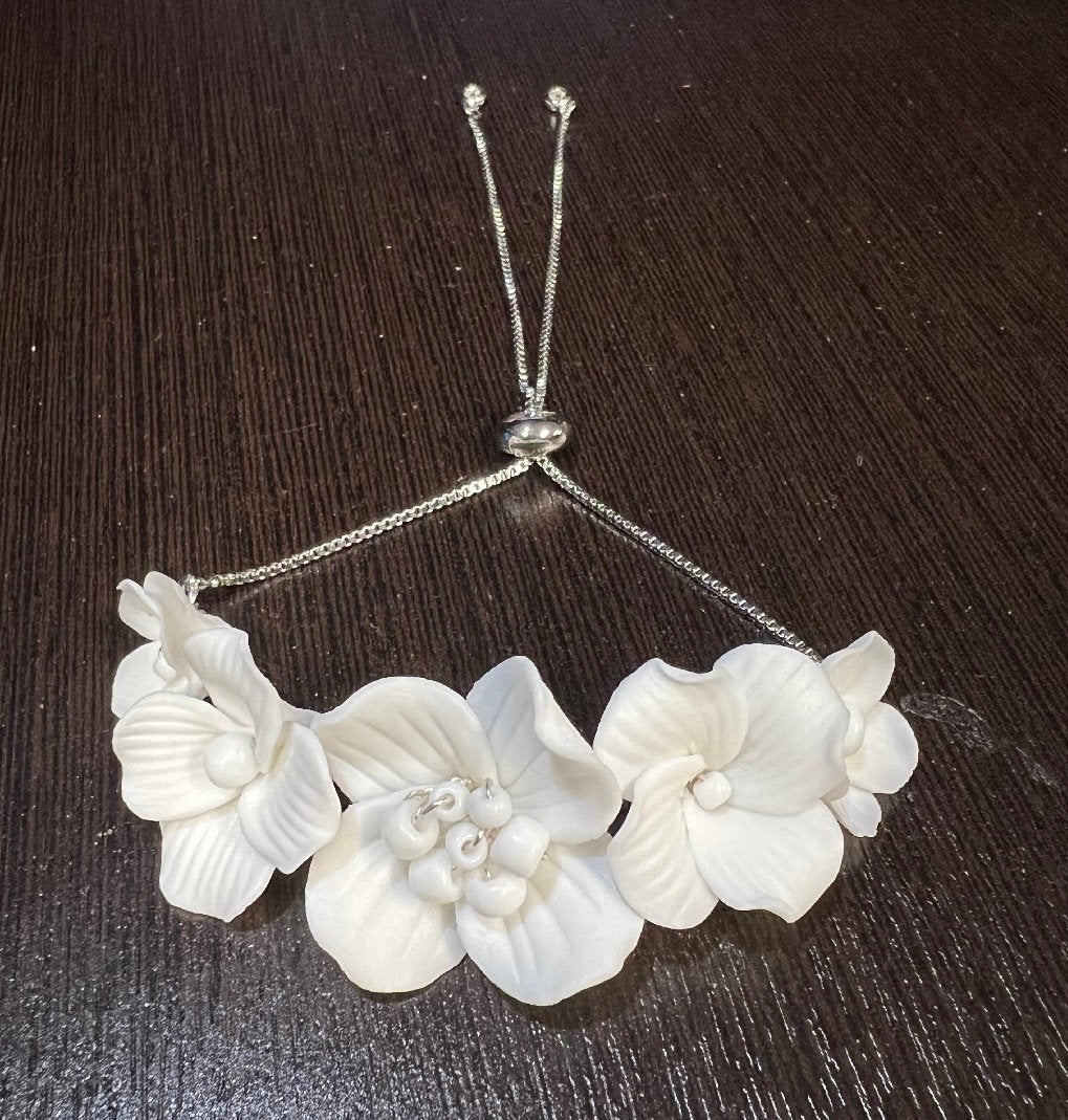 Elegant Ceramic White Flower Pearl Jewelry Necklace Set - Bridal Hairpiece & Wedding Hair Accessories for Brides, Bridesmaids & Special Occasions