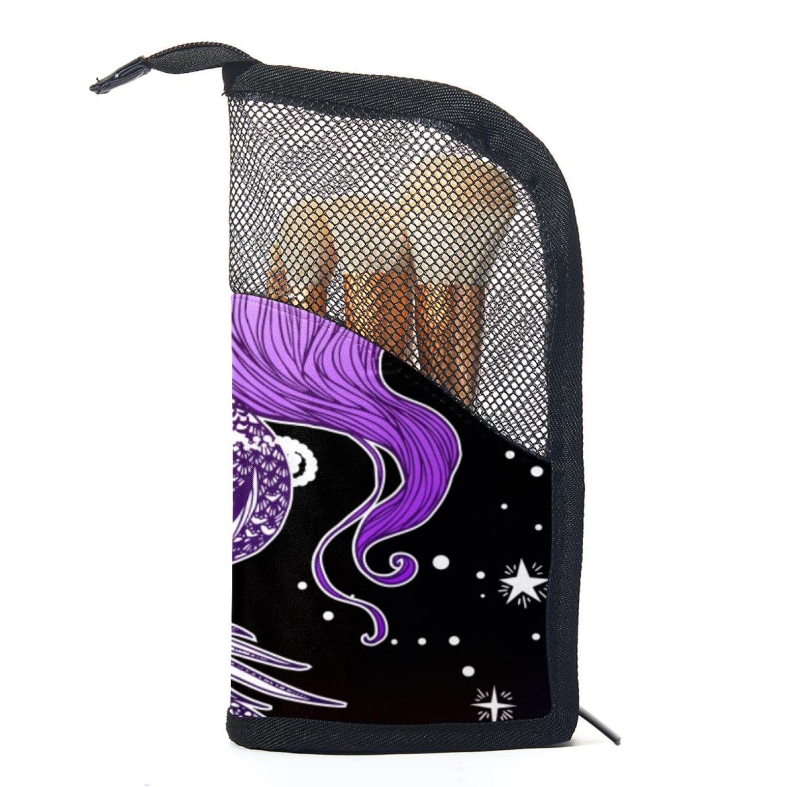 12-Piece Makeup Brush Organizer Bag with Starry Space Mermaid Design - Portable Cosmetic Brush Holder Case for Travel, Home & Professional Makeup Artists