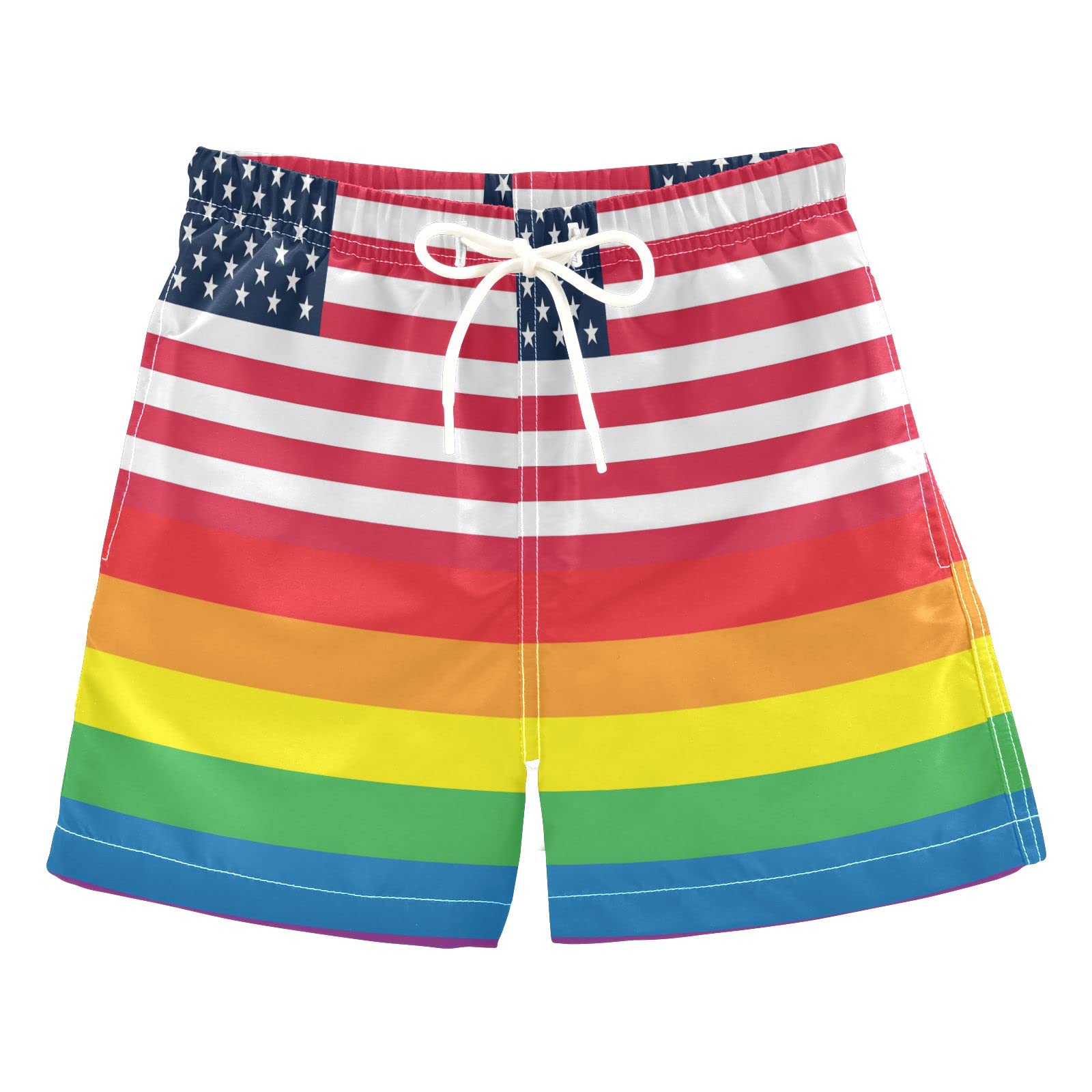 USA Flag Boys Swim Trunks - Patriotic Toddler Swimwear, 2T Board Shorts for Beach, Pool & Summer Activities | LGBT Friendly Kids Bathing Suits