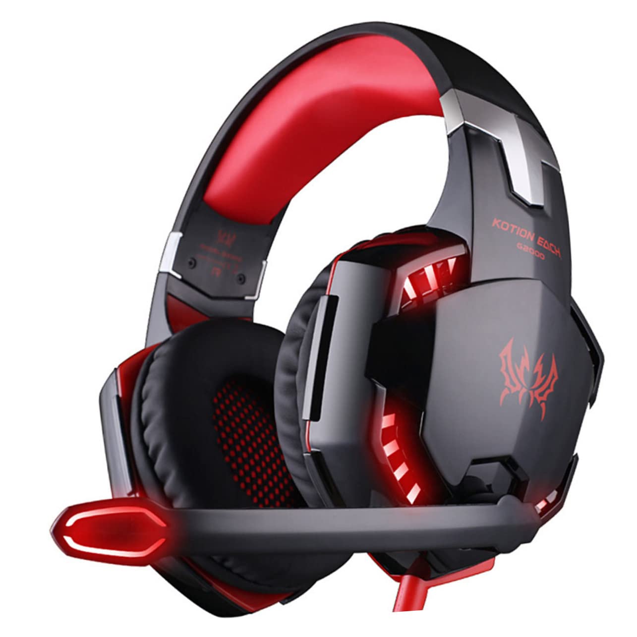 Best Gaming Headphones with Noise-Canceling Mic - Comfortable Over-Ear LED Headset for PC, PS5, Xbox (Black/Red) - Perfect for Streaming, Esports & Late-Night Gaming Sessions
