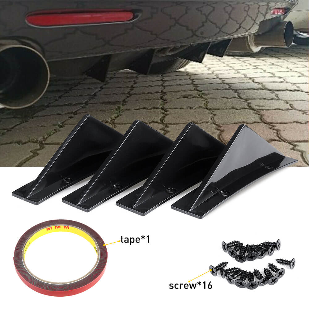 Universal Black/Carbon Fiber Shark Fin Rear Bumper Diffuser for Cars - 4 Piece Set - Enhance Style & Aerodynamics for Sedans, Coupes & Sports Cars