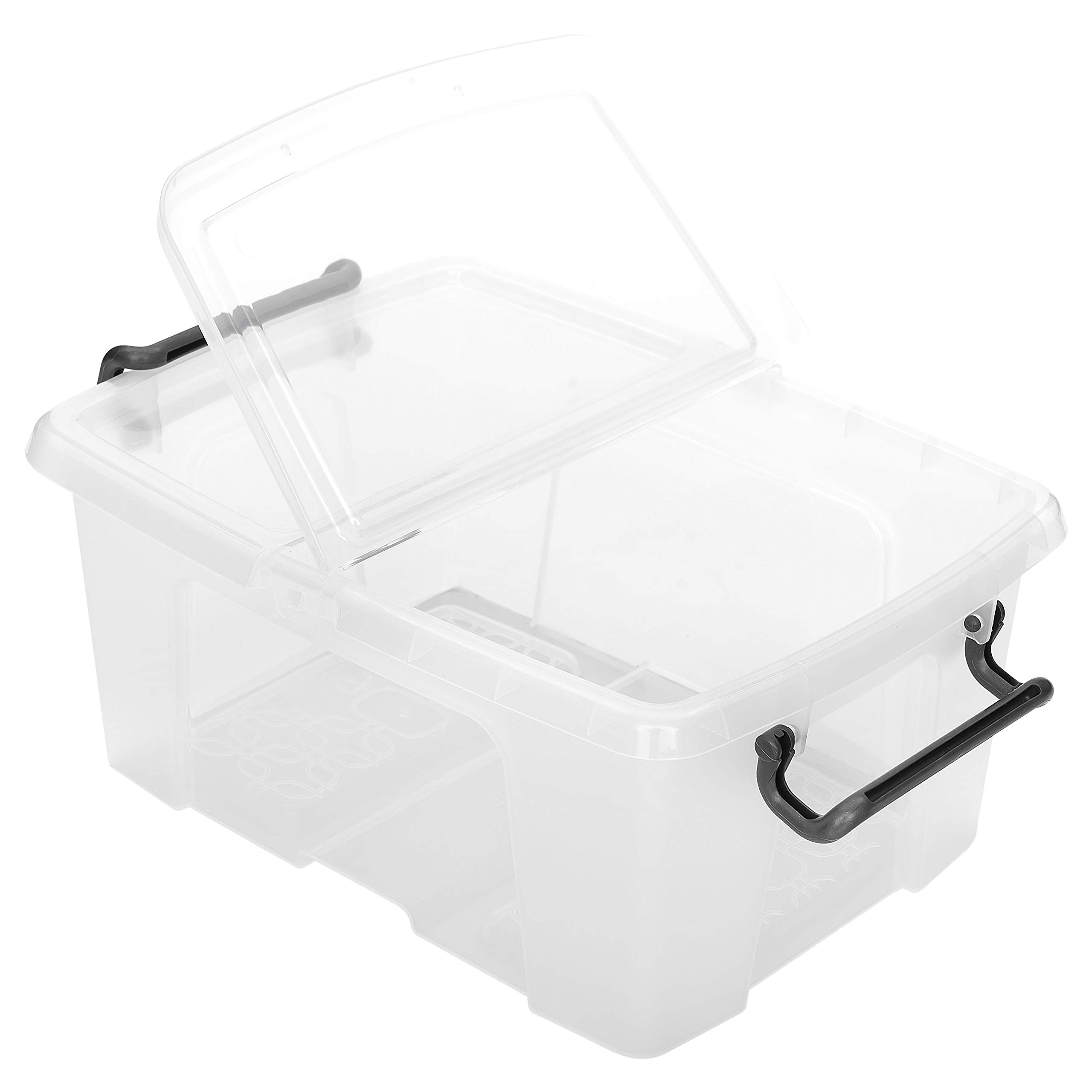 12L Clear Smart Storage Box with Clip-On Folding Lid & Carry Handles - Perfect for Home Organization, Office Supplies & Travel Accessories Storage