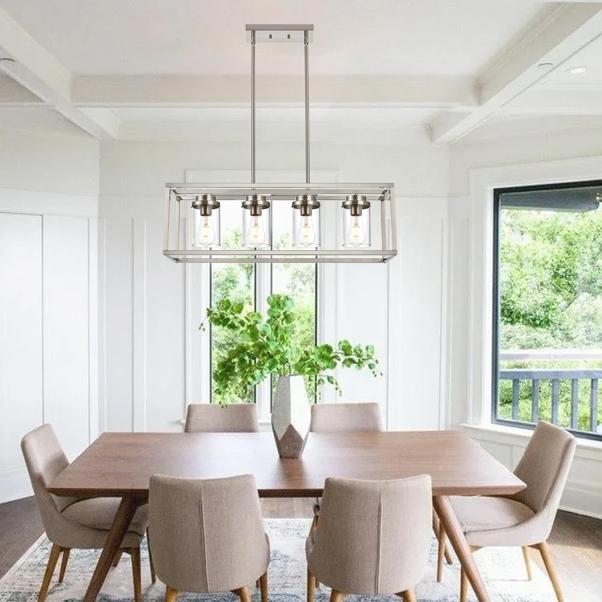 MELUCEE 30.3 Inch Modern 4-Light Linear Chandelier - Brushed Nickel Pendant Light Fixture with Clear Glass Shade - Perfect for Kitchen Island, Dining Room, Pool Table Lighting and Home Decor
