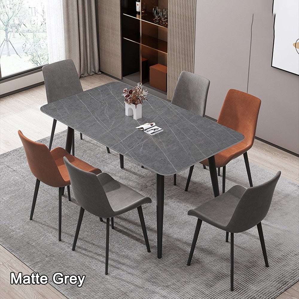 120x60cm Matte Grey Minimalist Slate Kitchen Dining Table - Modern Marble Lunch Dinner Table with Sturdy Metal Legs - Perfect for Small Spaces, Apartments & Contemporary Home Decor