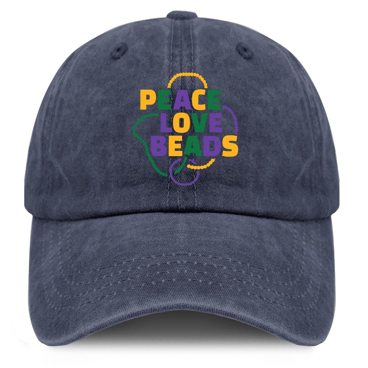 Vintage Women's Snapback Hat with Mardi Gras Peace Love Beads - Cotton Adjustable Cap for Fishing, Outdoor Activities & Festivals