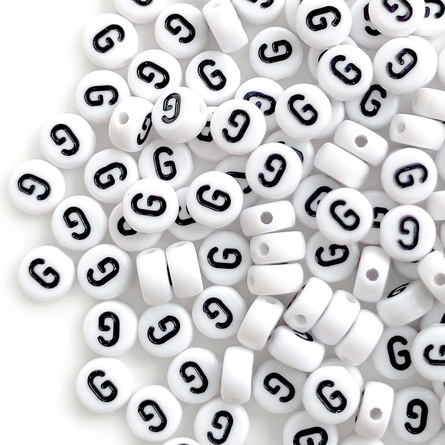 100PCS White Round Acrylic Alphabet Beads - Letter G Beads for DIY Jewelry Making (4x7mm) - Perfect for Bracelets, Necklaces, Keychains & Craft Projects