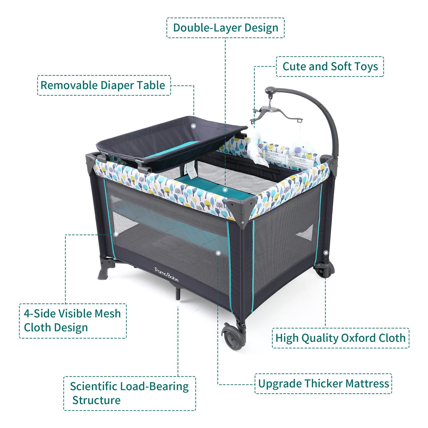 Pamo Babe Portable Baby Crib with Bassinet & Changing Table - Lightweight Travel Playpen for Newborns & Toddlers - Perfect for Home, Travel, and Daycare Use
