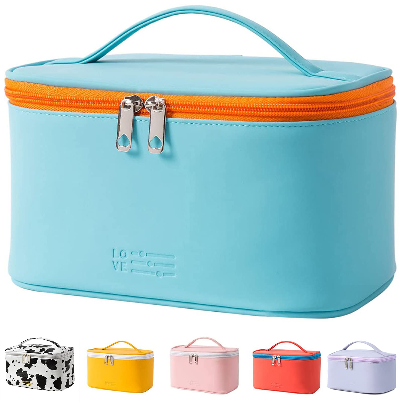 KITENROM Waterproof Portable Makeup Bag for Women - Medium Cosmetic Organizer Pouch Case with Zipper - Perfect for Travel, Gym & Daily Essentials Storage (Blue)