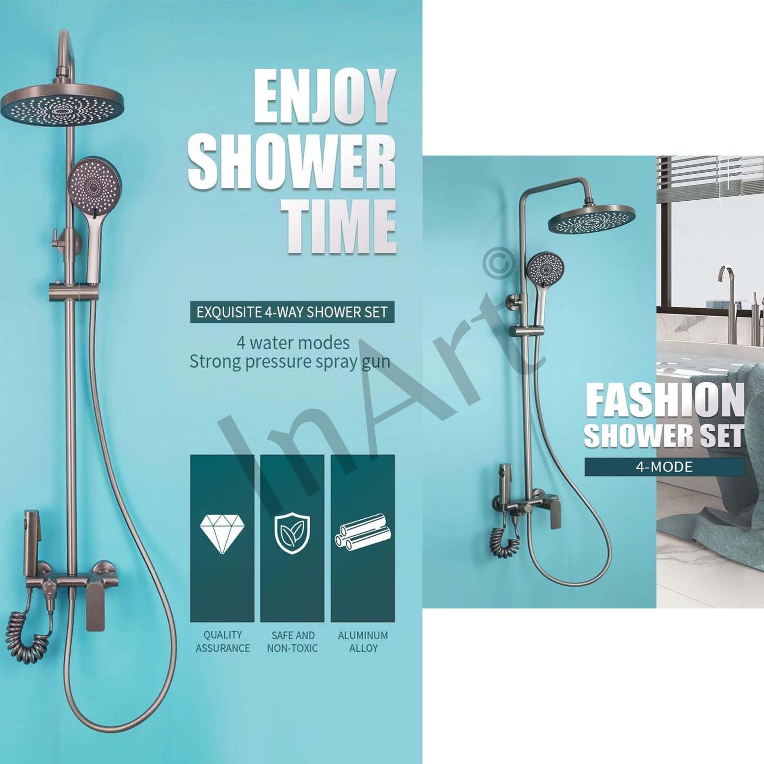 Luxury InArt 3-in-1 Shower Panel System with Single Lever Mixer, Hand Shower & Spout - Gun Grey Bathroom Wall Mounted Shower Set for Modern Home Spa Experience