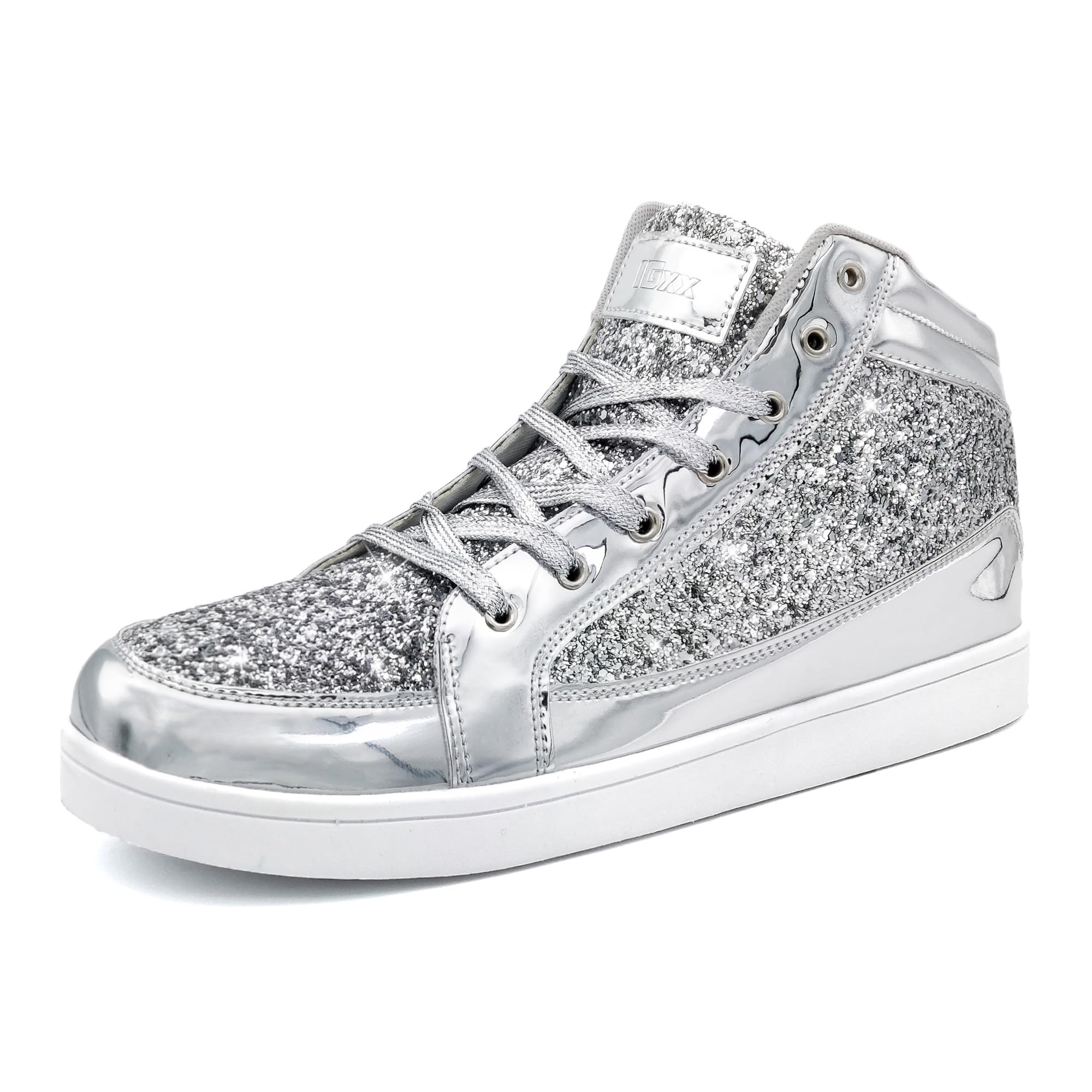 IGxx Men's Fashion High Top Glitter Sneakers - Sparkly Sequin Casual Shoes for Men - Perfect for Parties, Nightlife & Special Occasions