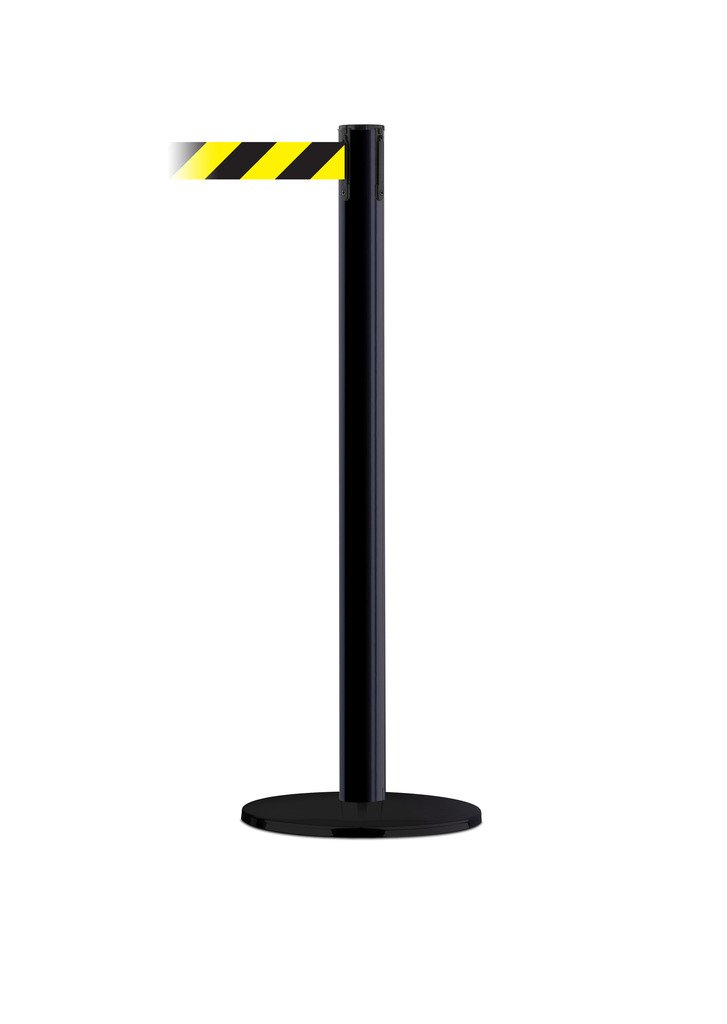 Black Basic Base Advance Post with Black Tube - 7.5' Height, Standard Belt (889B-33-33-STD-NO-D4X-C) | Durable Safety Barrier for Construction Sites, Warehouses & Parking Lots