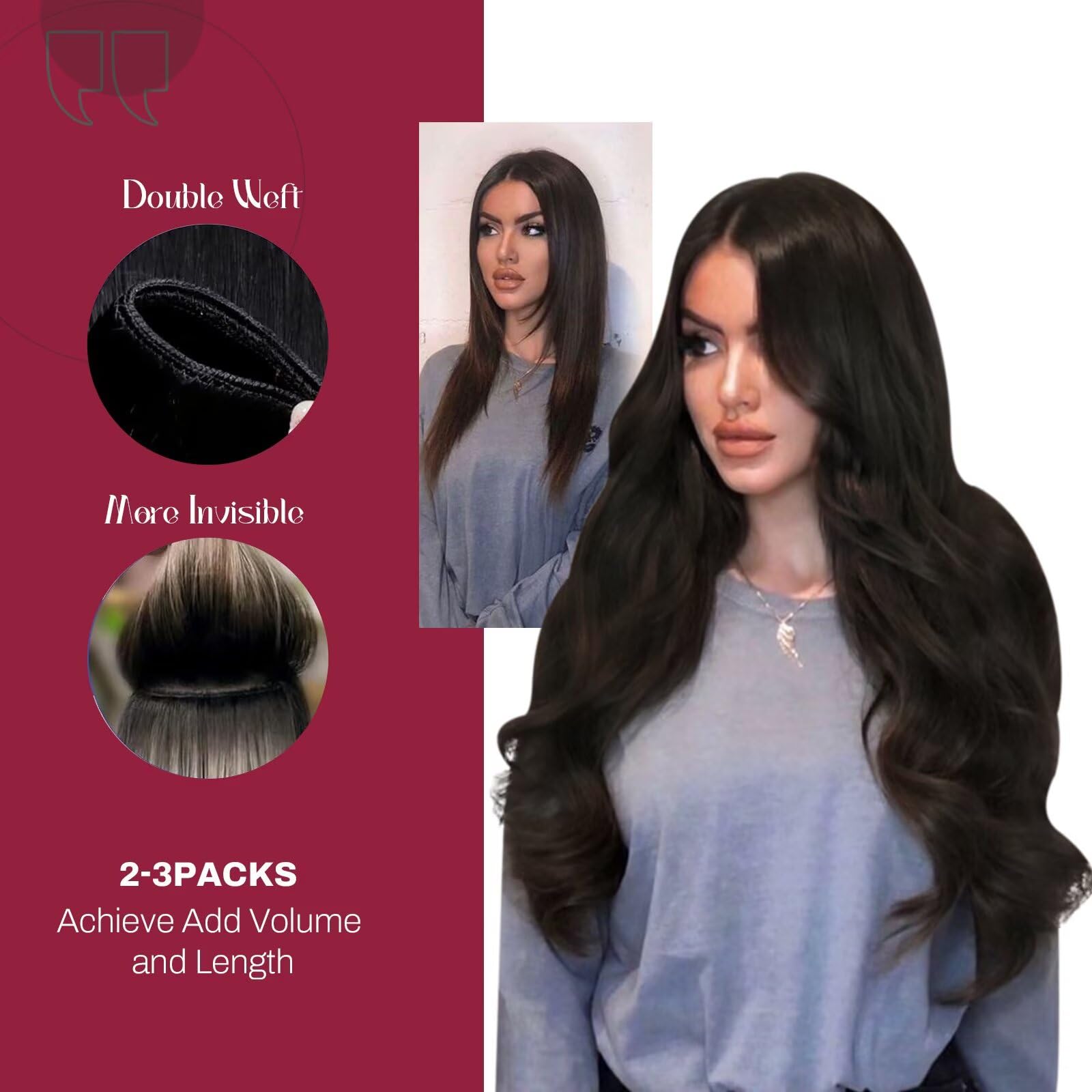 Vivien Real Human Hair Extensions 18 Inch Dark Brown Straight Sew-In Weft 100G for Women - Full Head Thick Natural Hair for Daily Styling & Special Occasions