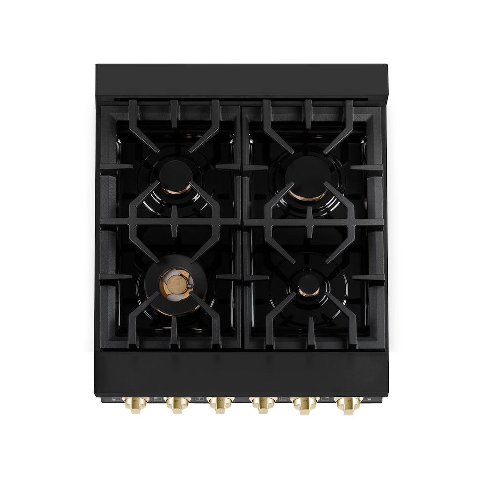 ZLINE Autograph Edition 24 Inch 2.8 Cu Ft Dual Fuel Range with 4 Burner Gas Cooktop & Electric Convection Oven - Black Stainless Steel with Polished Gold Accents (RABZ 24 G) | Professional Kitchen Appliance for Home Chefs & Cooking Enthusiasts
