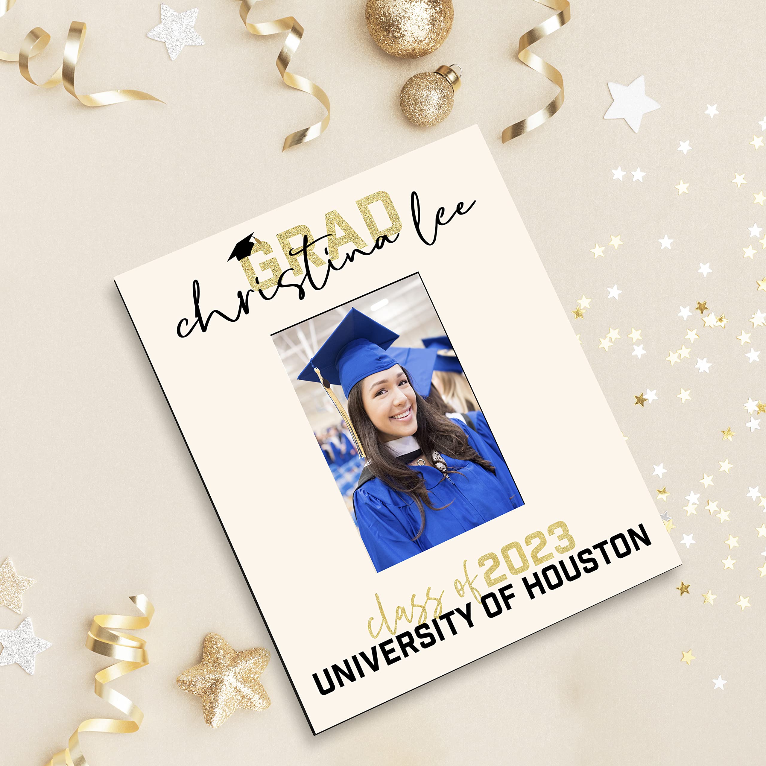 Personalized Graduation Picture Frame with Name & School - Custom 4x6 or 5x7 Photo Holder - Perfect Graduation Gift for High School, College & University Graduates (Class of 2023) - Great for Displaying Graduation Photos in Dorm Rooms, Offices or as Keepsake