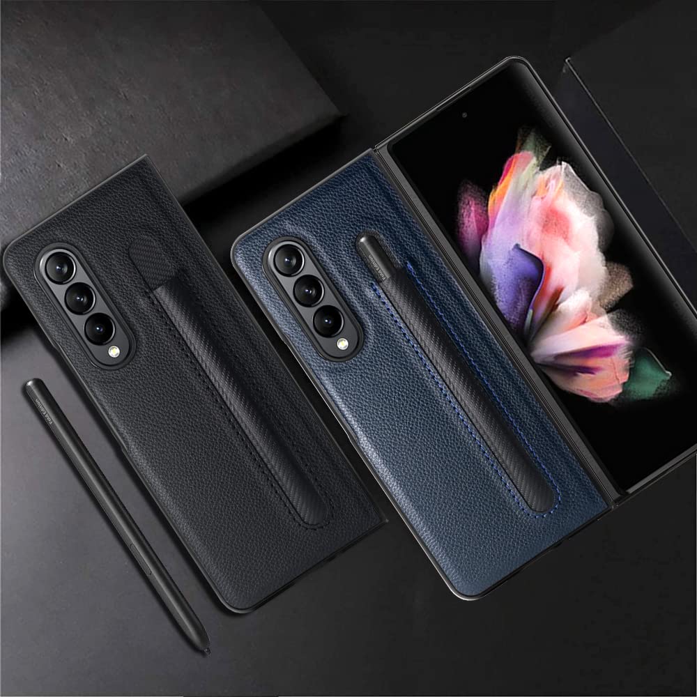 SHIEID Samsung Galaxy Z Fold 3 Case with S Pen Holder & Built-in Screen Protector | Wireless Charging Compatible | Plaid Brown Design | Protective Cover for Work, Travel & Daily Use