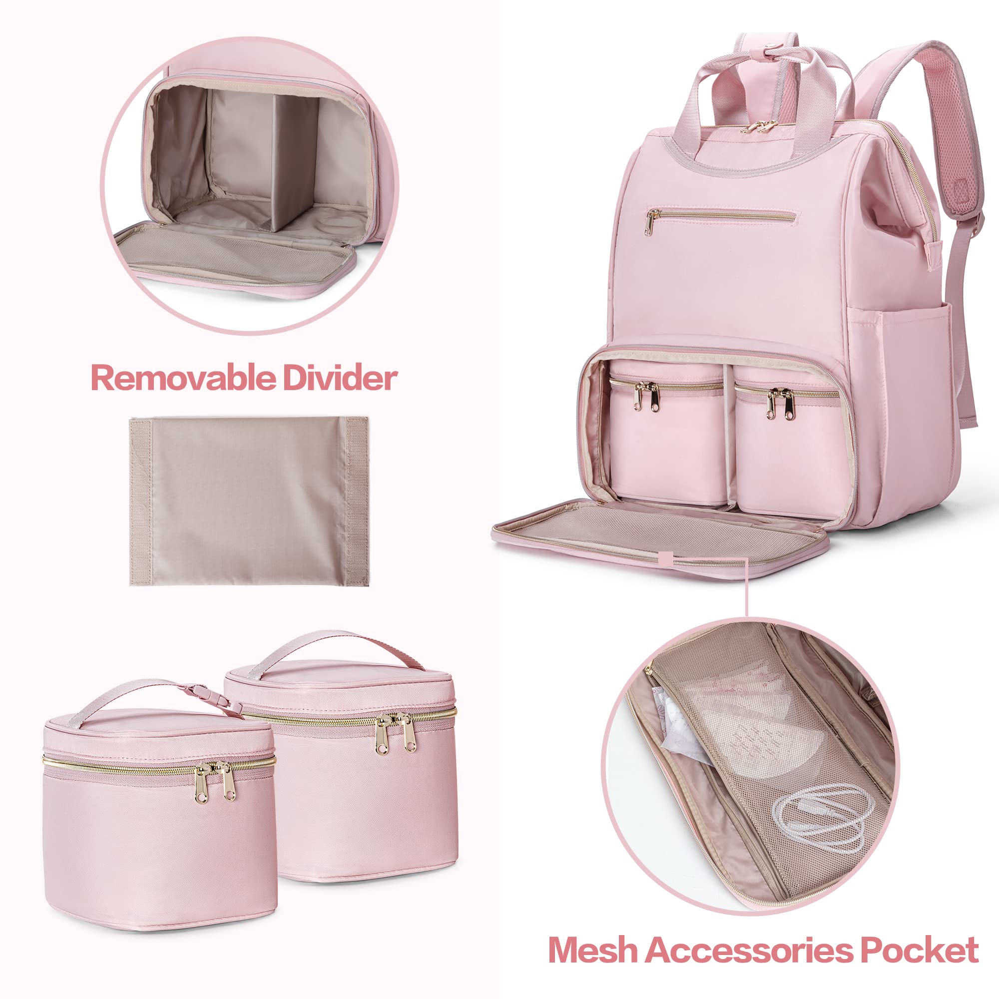 Fasrom Wearable Breast Pump Bag Backpack with Insulated Cooler & Tote - Hands Free Pumping for Momcozy, Medela, Elvie Pumps (Pink, Patent Design) - Perfect for Work, Travel & On-the-Go Nursing Moms