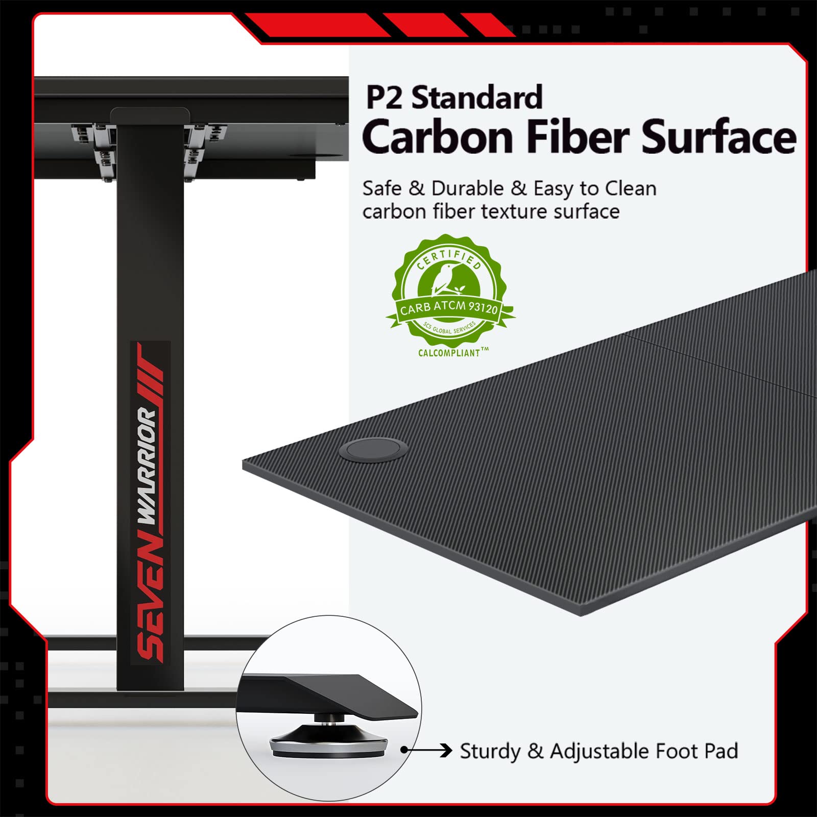 SEVEN WARRIOR 60 Inch Gaming Desk with Carbon Fiber Surface - T-Shaped Ergonomic Computer Desk for Gamers, Includes Full Mouse Pad, Double Headphone Hook, USB Gaming Rack & Cup Holder - Perfect for Esports, Streaming & Home Office Setup