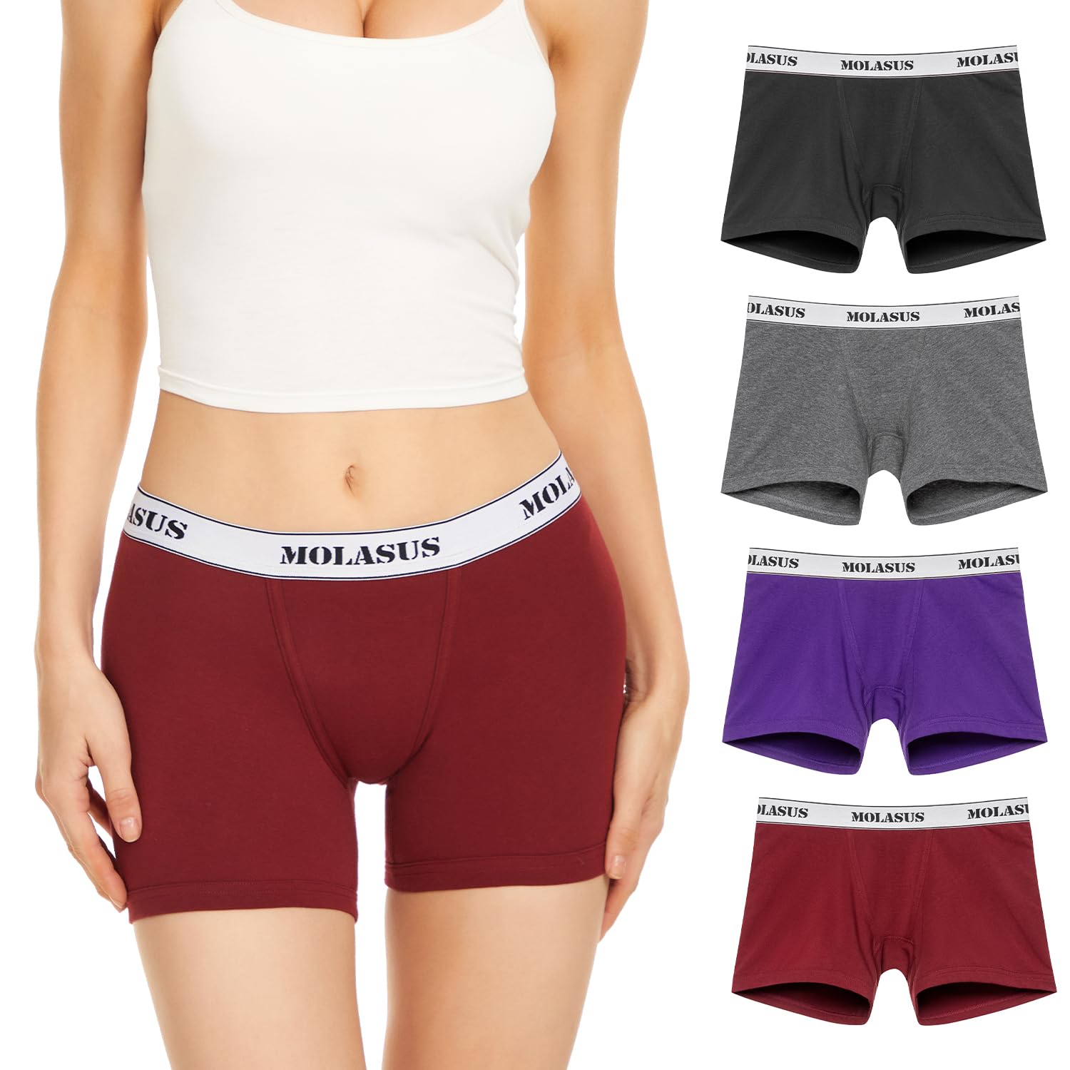 **Molasus Women's Cotton Boxer Shorts - Anti-Chafing Boyshort Underwear for Workout, Sleep & Everyday Comfort**