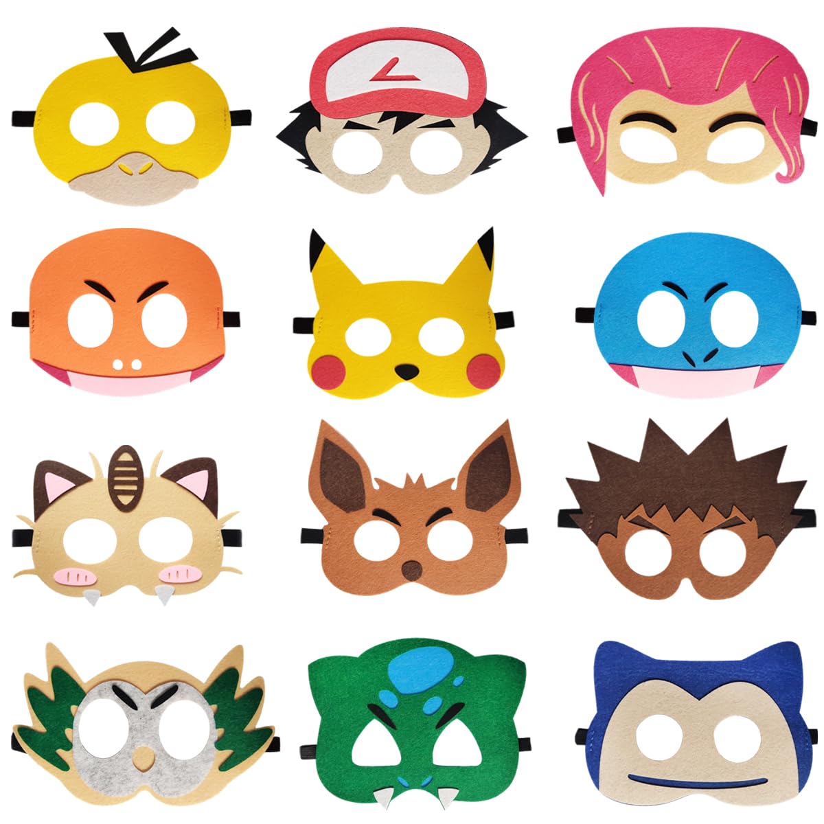 12pcs Cartoon Party Masks - Fun Felt Masks for Birthday Party Decorations, Game Favors & Costume Accessories - Perfect for Halloween, Cosplay & Themed Parties (Beige)