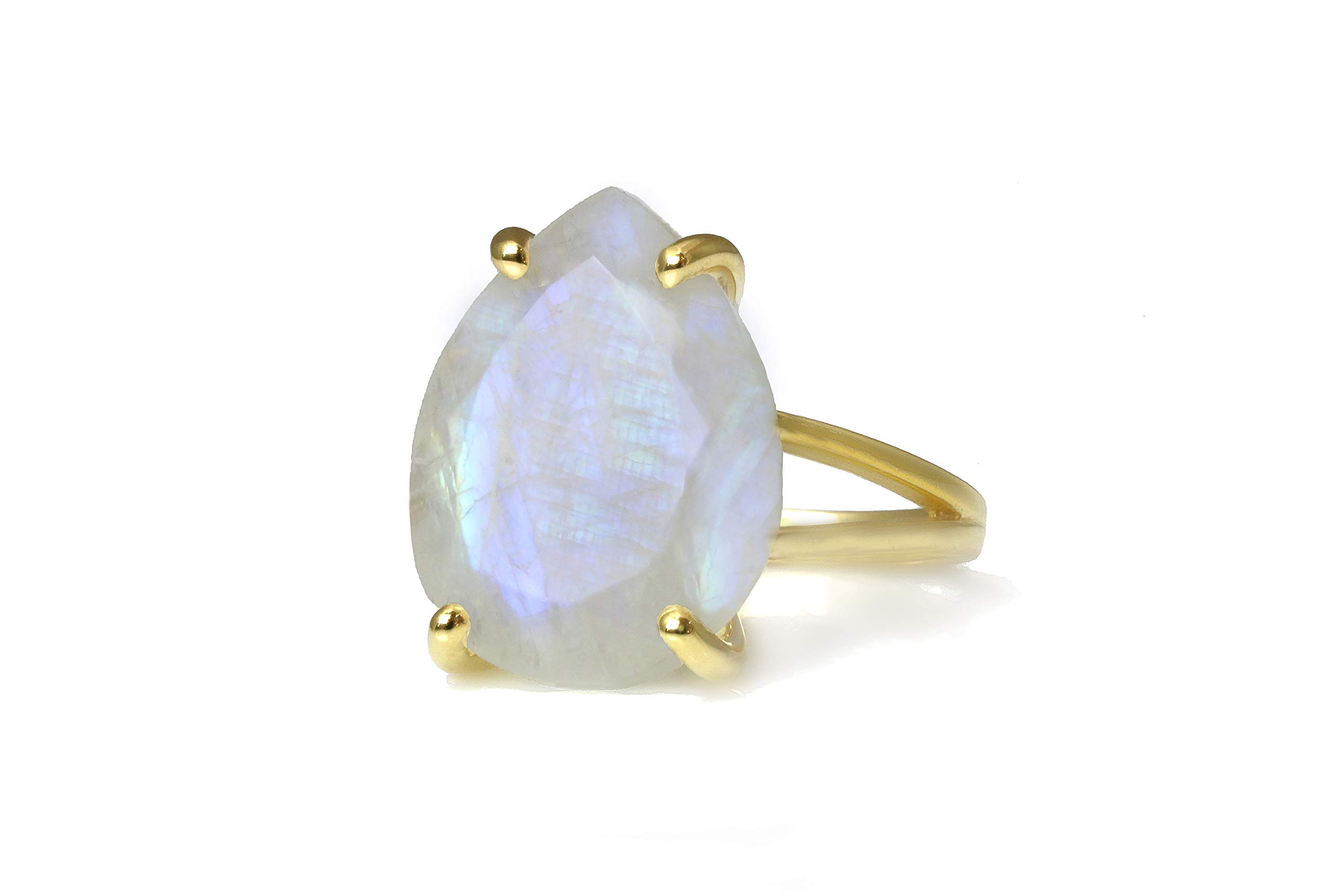 Artisan Pear Moonstone Sterling Silver Ring for Women - June Birthstone, Gemstone & Costume Jewelry - Available in All Sizes & Materials - Perfect for Cocktail Parties, Weddings & Everyday Elegance