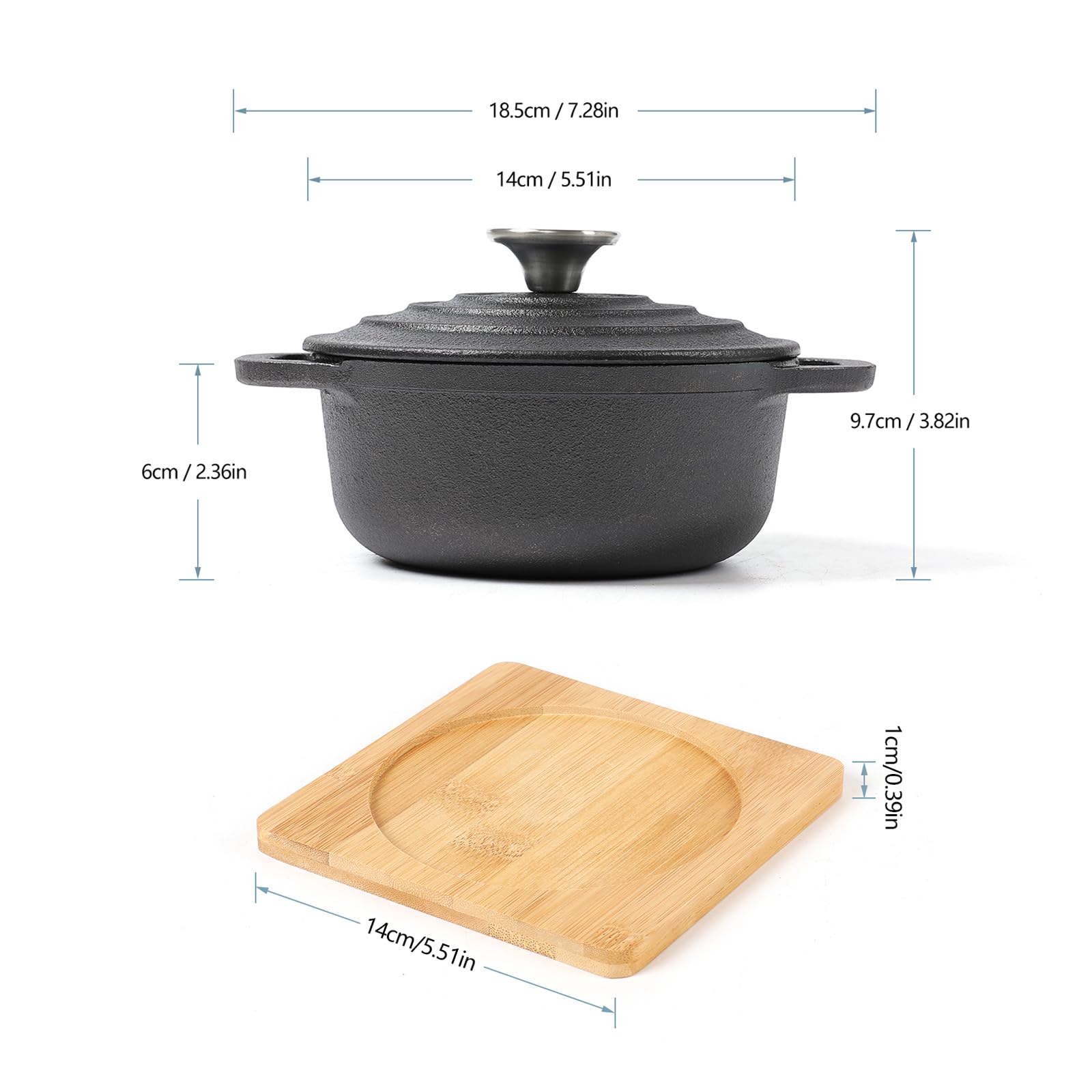HAWOK Pre-Seasoned Cast Iron Mini Bread Bowl Dutch Oven – 5.51 Inch Diameter, 23oz, Set of 2 (Black) – Perfect for Baking Bread, Soups & Camping Meals