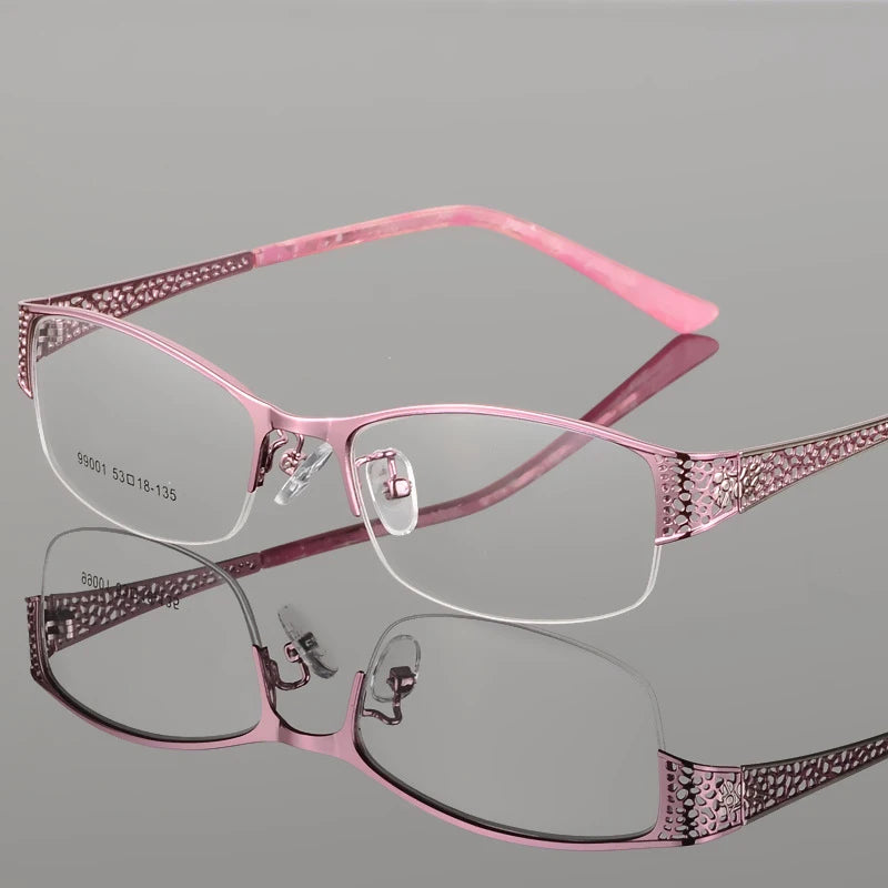 Bclear Women's Semi-Rimless Square Alloy Eyeglasses Frame 69901 - Lightweight Metal Glasses for Work, Reading & Fashion Accessories