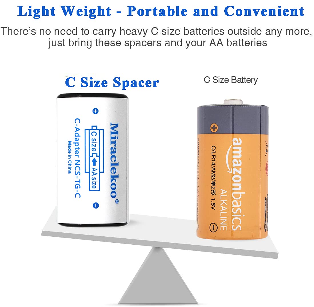 6 Pack C Size Battery Spacers - AA to C Battery Adapter for Sanyo Eneloop & Other AA Batteries | Perfect for Flashlights, Toys & Electronics | Durable C Battery Converter