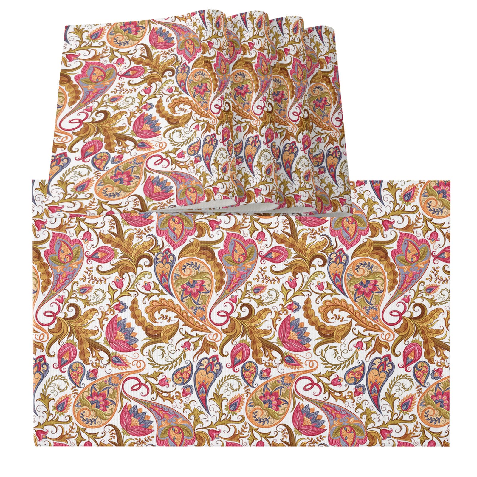Vintage Floral Cotton Linen Placemats Set of 4 - Colorful Paisley Print Table Mats for Square, Rectangle & Round Dining Tables - Perfect for Holiday Dinner Decor, Kitchen Table Setting & Home Décor