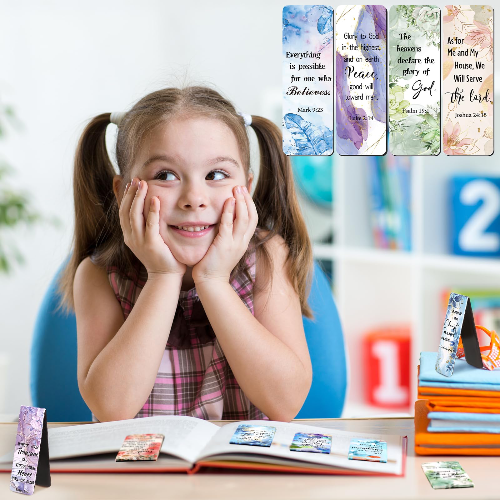 30 Pack Magnetic Bible Verse Bookmarks - Inspirational Christian Scripture Bookmarks for Prayer, Church, Bible Study - Motivational Religious Gifts for Women, Kids, Teachers, Students - Floral Design (Perfect for Sunday School, Bible Study Groups & Spiritual Gifts)