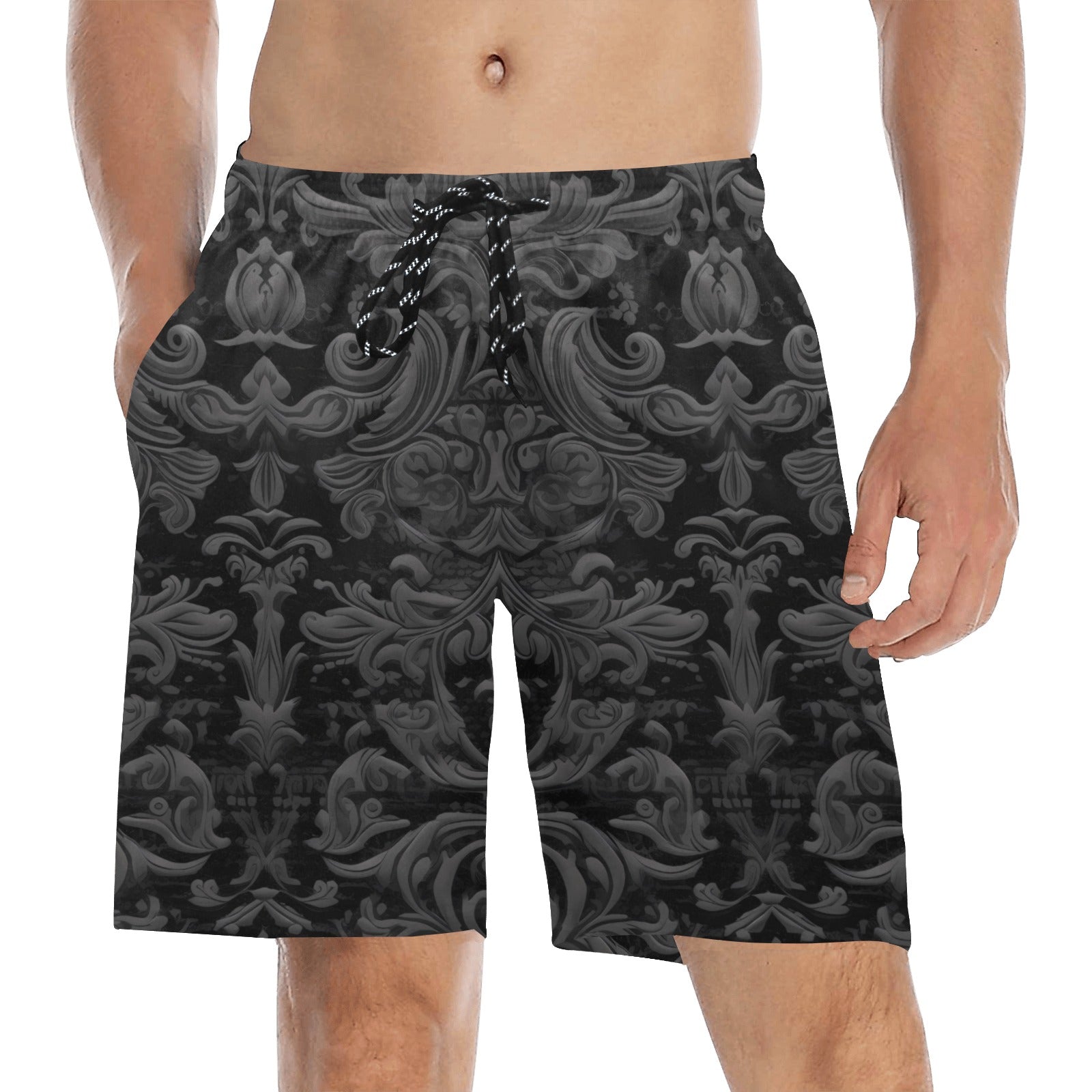 Gothic Style Black Beach Shorts for Men & Women - Dark Aesthetic Swimwear for Summer, Pool, and Vacation - Comfortable & Stylish Swim Shorts