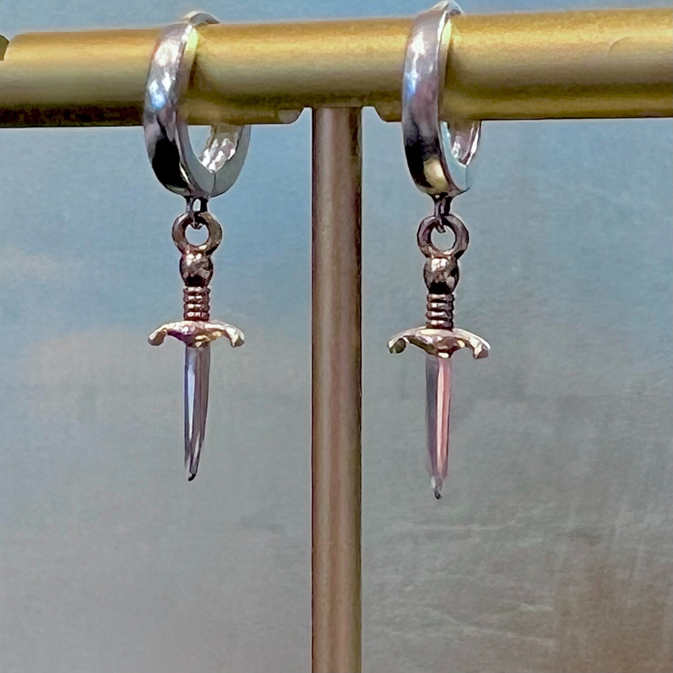 Mini Dagger Hoop Earrings for Women - Trendy Gothic Punk Jewelry - Stainless Steel Small Dangle Earrings for Daily Wear, Parties & Halloween Costume Accessories