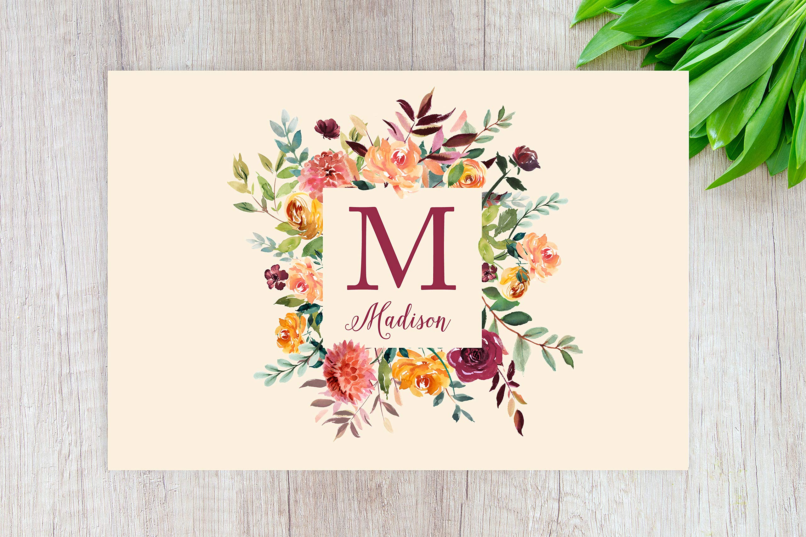 Andaz Press Custom Personalized Disposable Paper Placemats - 12x18 Inch Set of 25 - Ivory Floral Monogram Design for Wedding, Bridal Shower, Baby Shower, Party & Holiday Dining - Elegant Table Setting & Decoration for Special Occasions