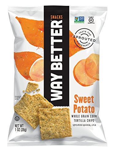 Way Better Snacks Sprouted Gluten Free Tortilla Chips - Simply Sweet Potato, 1oz (12 Pack) | Healthy Vegan Snacks for Parties, School Lunches & On-The-Go