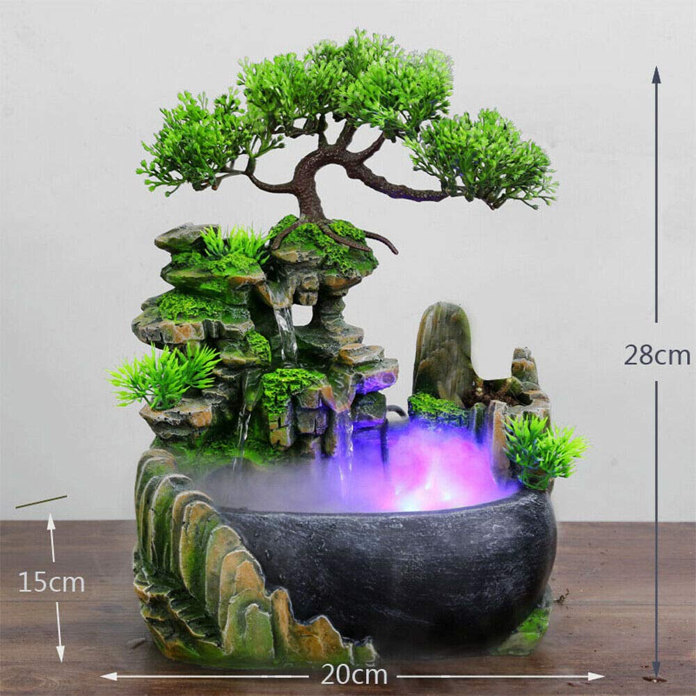 Chinese Style Rockery Water Fountain with LED Light - Feng Shui Desktop Waterfall Decor for Home, Office, Bedroom | Indoor Zen Water Feature, Relaxing Tabletop Fountain for Stress Relief & Meditation (Style 4)