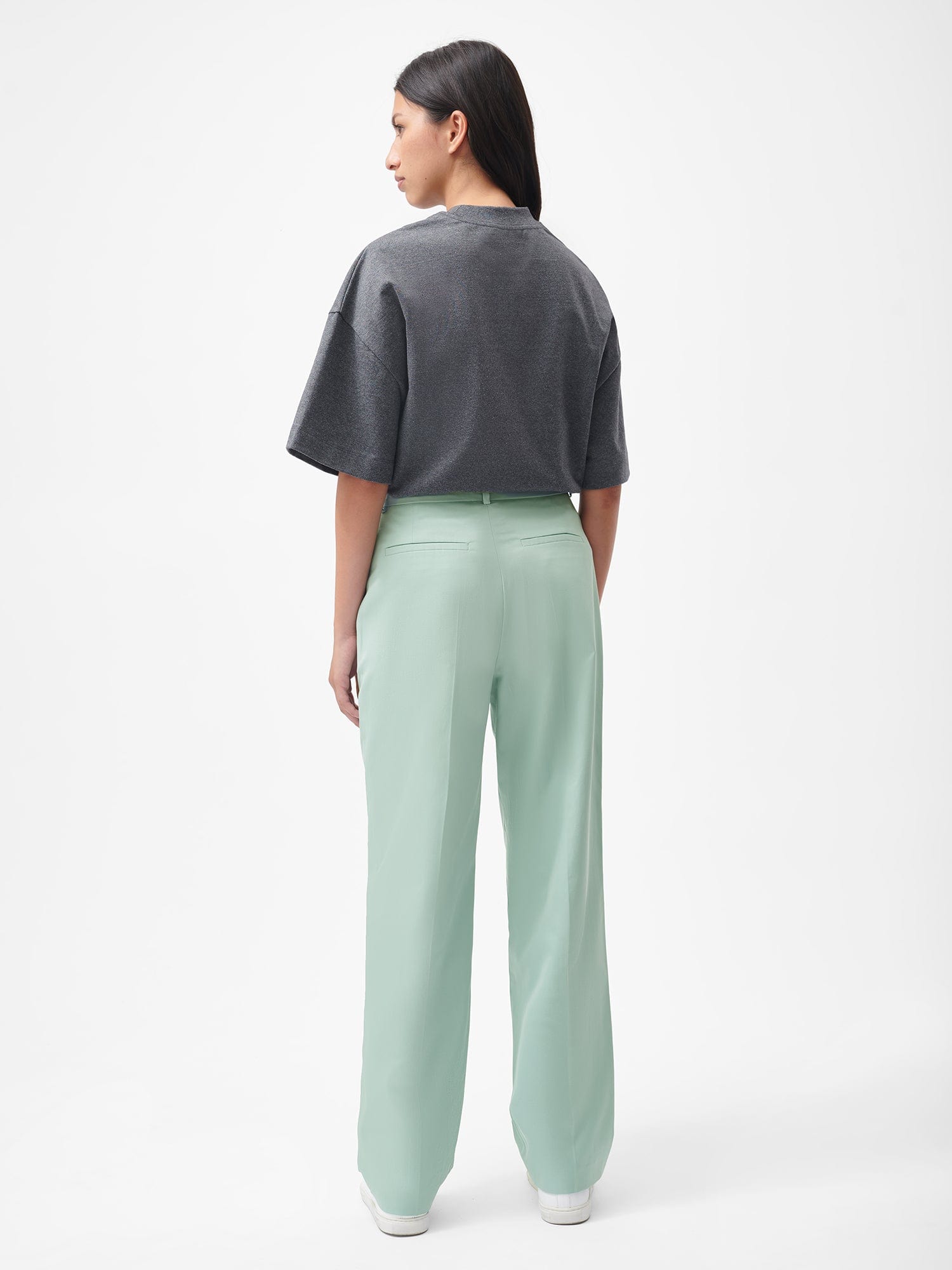 Organic Cotton Women's Tailored Trousers - Eco-Friendly Eucalyptus Blue | Comfortable Work Pants for Office & Business Casual Wear