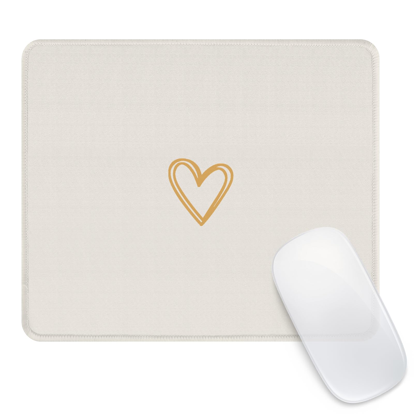 Seorsok Square Cute Heart Mouse Pad - Aesthetic Office & Home Computer Mouse Mat, Waterproof Non-Slip Rubber Base for Wireless Mouse, Beige - Perfect for Work, Gaming & Home Decor