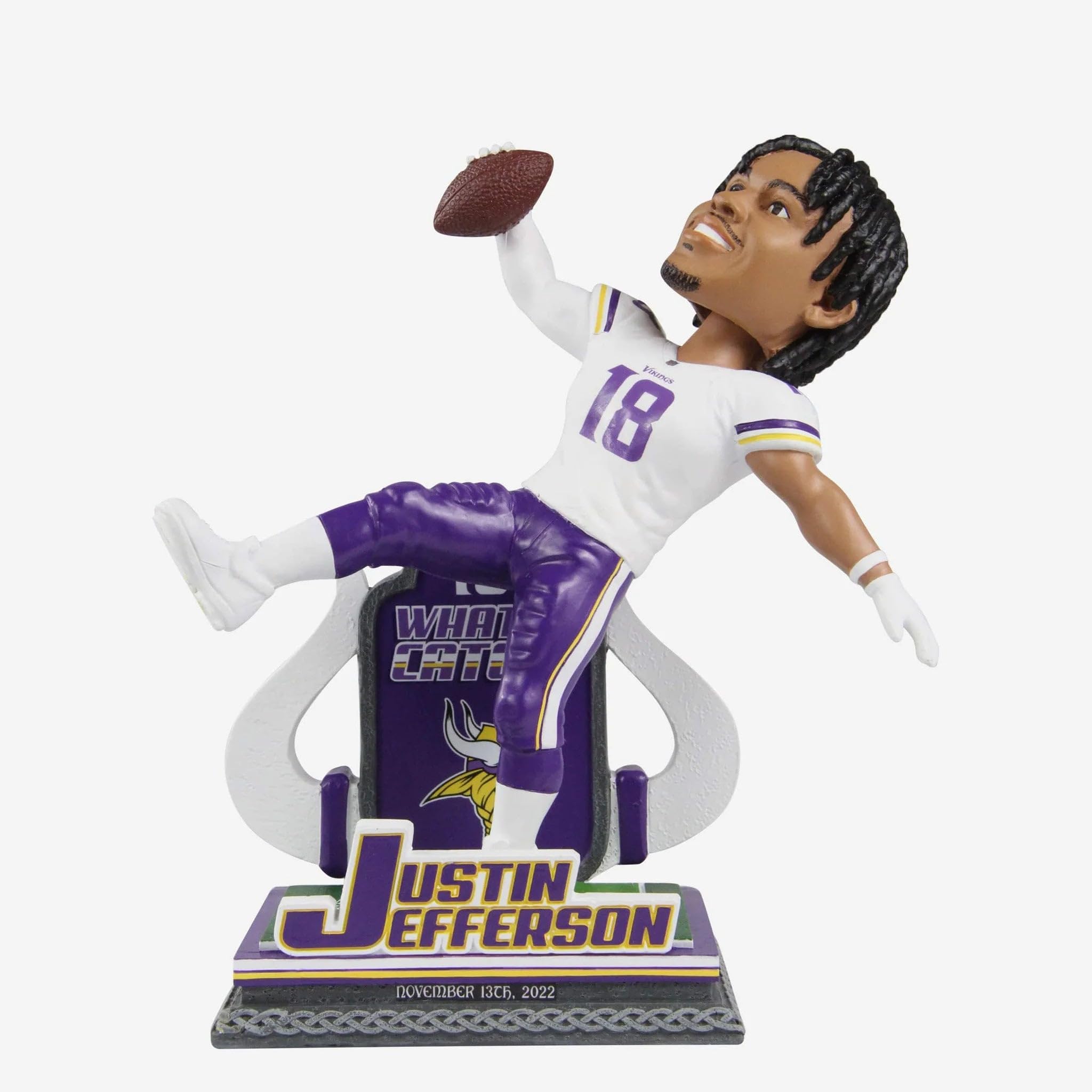 Justin Jefferson Minnesota Vikings The Catch Bobblehead - Officially Licensed NFL Football Collectible for Fans, Home & Office Decor, Sports Memorabilia Gift