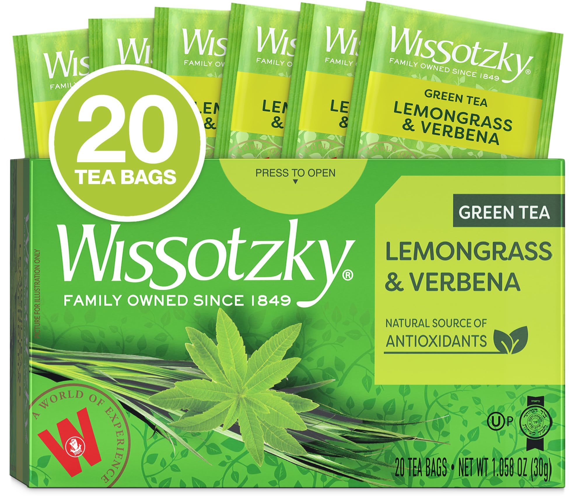 Wissotzky Lemongrass & Verbena Green Tea Bags - 20 Count | Antioxidant-Rich Herbal Tea with Soothing Citrus Aroma | Perfect for Relaxation, Afternoon Boost & Detox | Refreshing Caffeine-Free Beverage for Home or Office