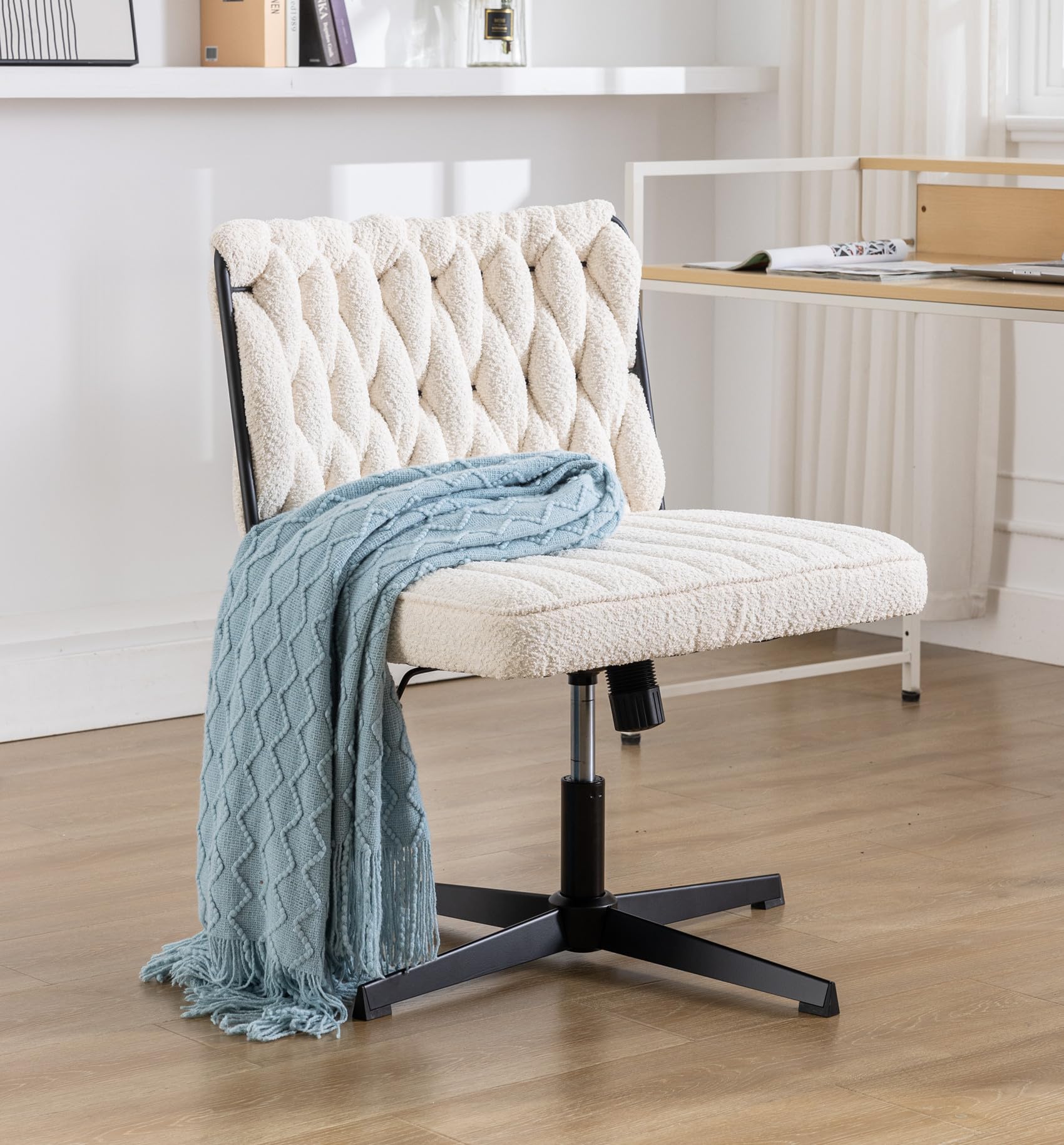 Kootlena Velvet Desk Chair No Wheels - Modern Armless Swivel Office Chair with Height Adjustable Wide Seat, Mid Back Accent Chair for Home Office, Computer Work, Makeup Vanity & Study Room - Ergonomic Comfort for Long Working Hours