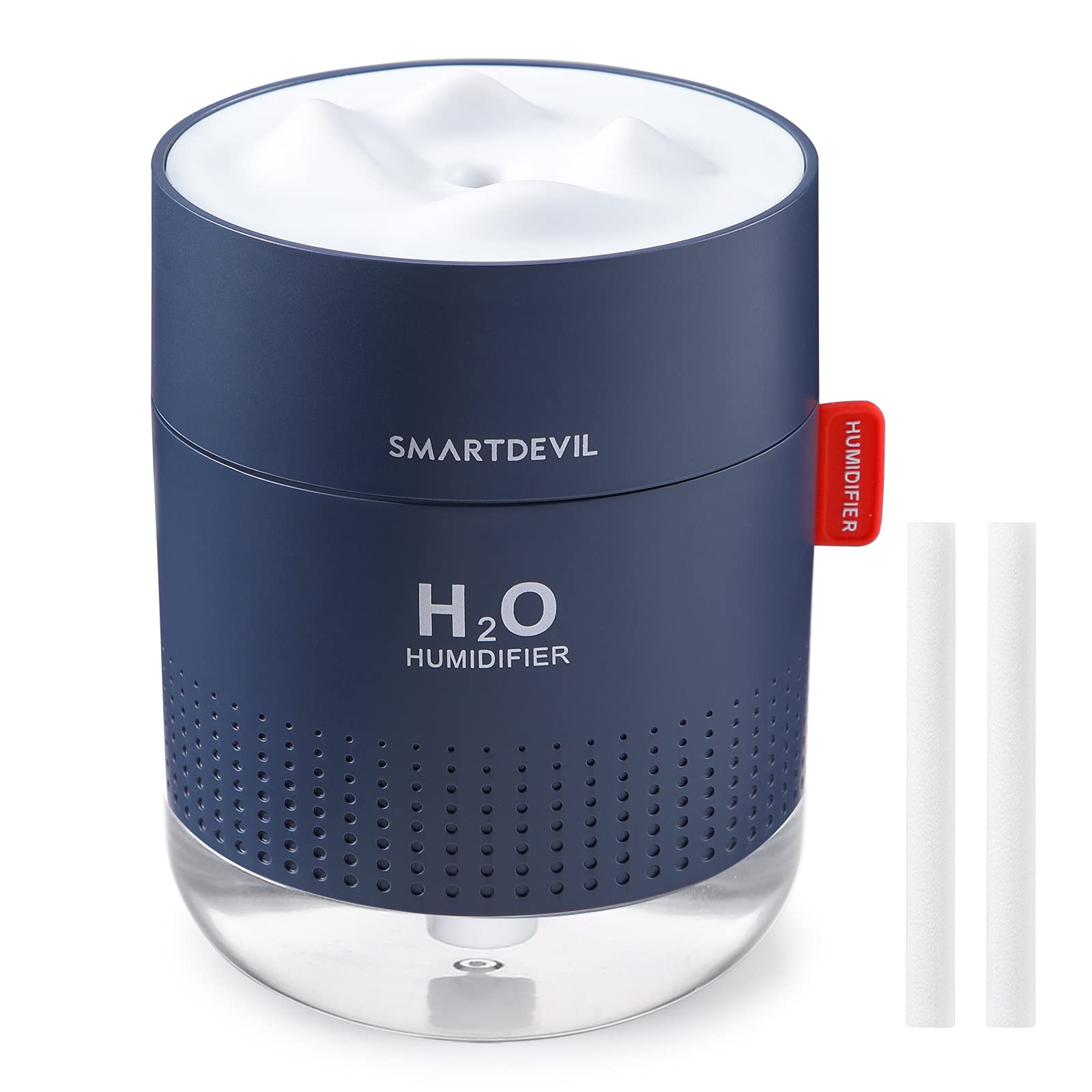 SmartDevil 500ml Small Humidifier for Bedroom - Ultra Quiet Cool Mist Humidifier with Night Light & Auto Shut-Off - 2 Spray Modes for Baby Nursery, Office & Home Use (Dark Blue) - Perfect for Dry Air Relief & Better Sleep