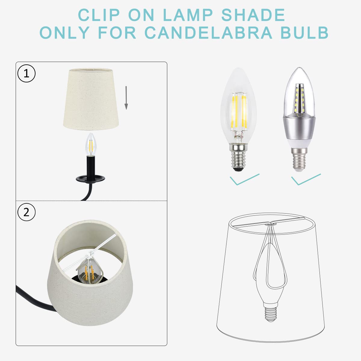 LAMPWELL VALO Clip-on Chandelier Fabric Lamp Shades - Set of 6 Small Barrel Linen Shades (5.2×4×5.2 inches) | Handmade Traditional Decorative Beige Lamp Covers for Candle Bulbs | Perfect for Dining Room, Bedroom & Living Room Lighting