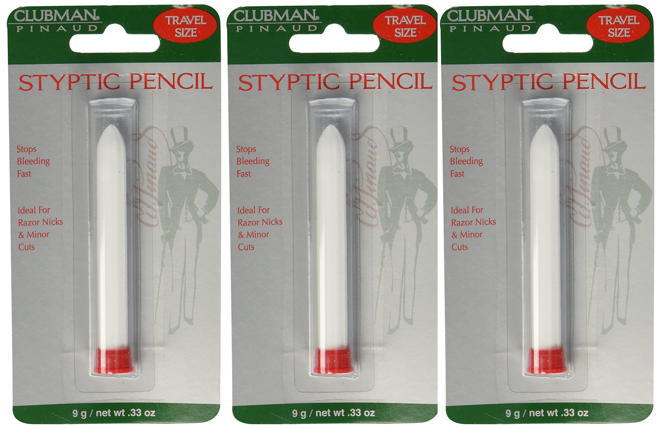 Clubman Pinaud Styptic Pencil for Men - Travel Size .33 oz (Pack of 3) - First Aid for Shaving Cuts & Nicks - Perfect for Home, Gym & Travel Grooming Kit