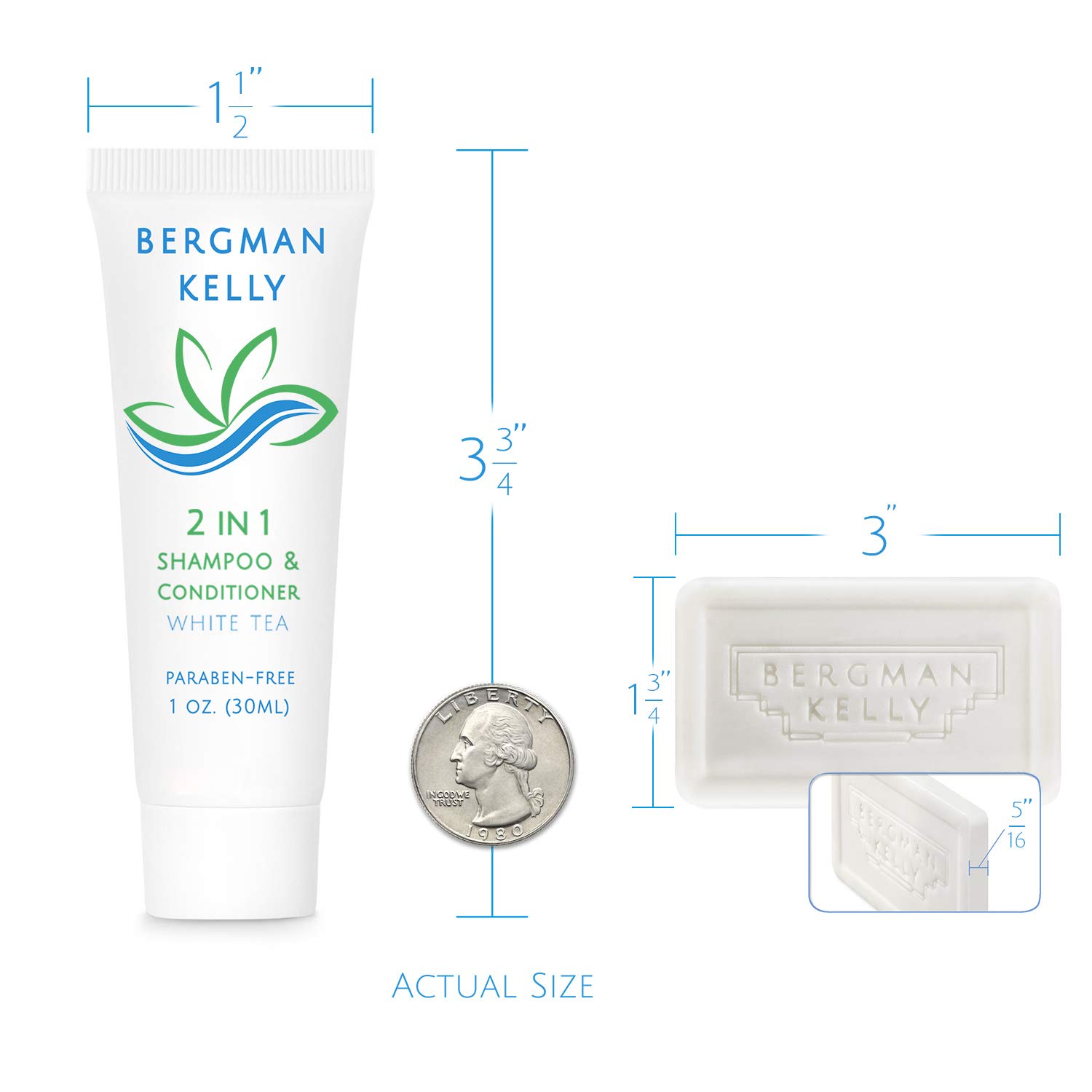 BERGMAN KELLY 2-in-1 Shampoo & Conditioner Soap Bars - White Tea Scented (1 oz each, 100-Piece Set) | Moisturizing & Refreshing Hotel Toiletries for Guests | Perfect for Luxury Hotels, Spas, Travel & Hospitality Amenities