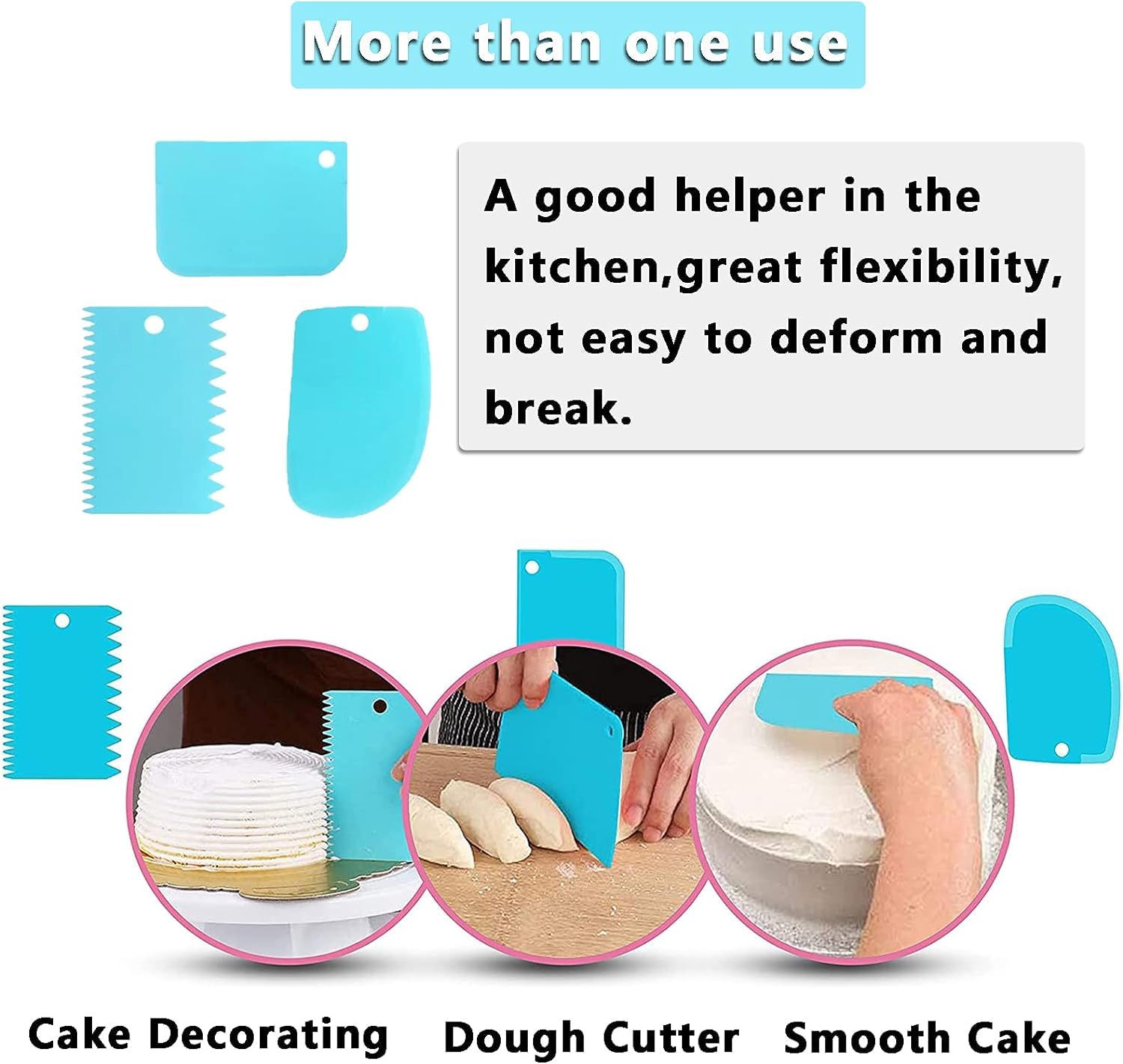 Lukzer 3-Piece Plastic Cake Scraper Set - Dough Bench Scraper, Cake Cutter & Smoother for Fondant, Icing, Pastry Decorating - Essential Baking Tools for Cake Decorating, Cookie Dough Cutting & Kitchen Prep
