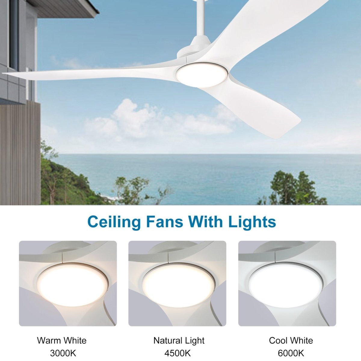 Depuley 52 Inch Modern Ceiling Fan with LED Lights and Remote Control - Ultra Quiet Reversible DC Motor, 3 Color Temperature Adjustable Lighting - Perfect for Bedroom, Living Room, Study or Patio - Energy Efficient Low Profile Flush Mount Design