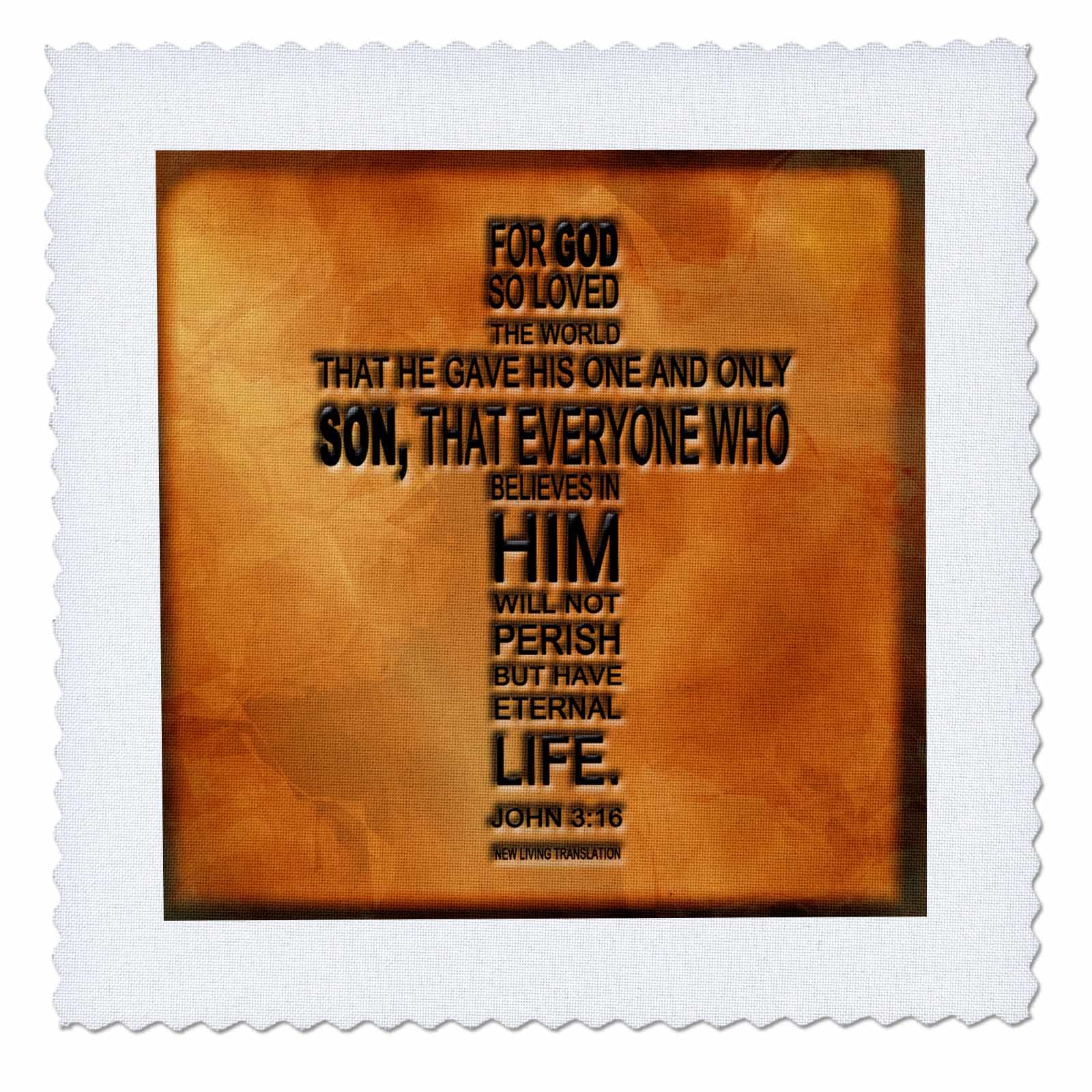 3D Rose John 3:16 Bible Verse Embossed Copper Quilt Square - 10x10 Inch Religious Home Decor for Christian Bedroom, Wall Art & Gift Ideas