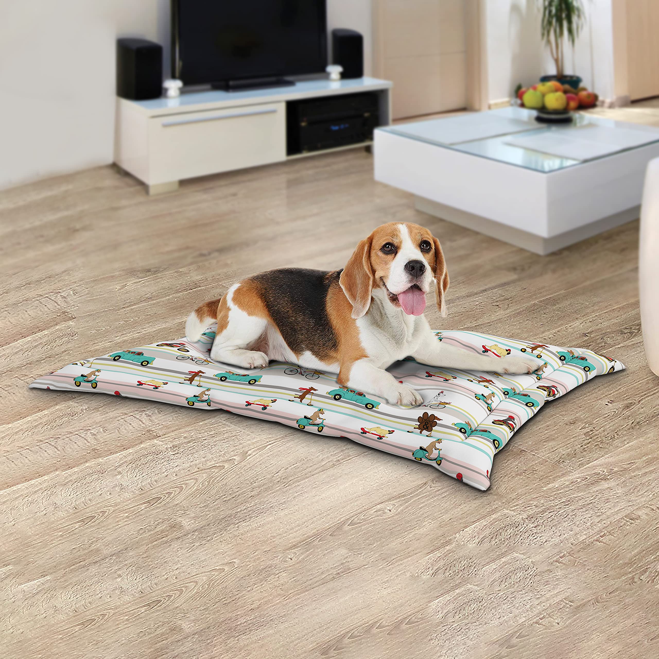 Non-Slip Dog Bed Mat for Large Medium Small Dogs & Cats - Washable Pet Mattress with Anti-Skid Bottom (Pattern 04, Large Size) - Perfect for Crate, Kennel or Floor Comfort
